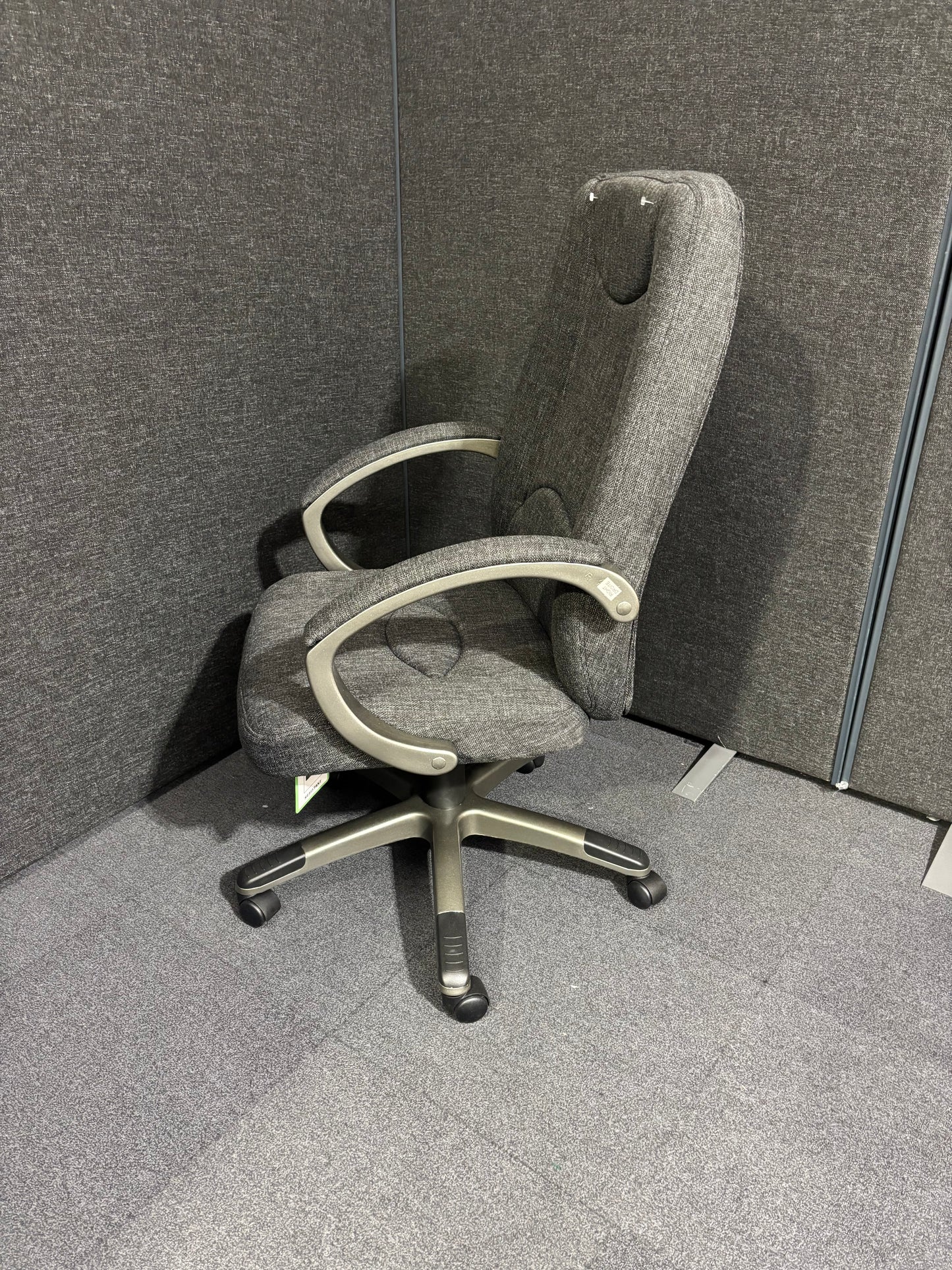 NEW Lucca high back, height adjustable swivel chair with loop arms in Charcoal or Blue fabric. Price includes VAT