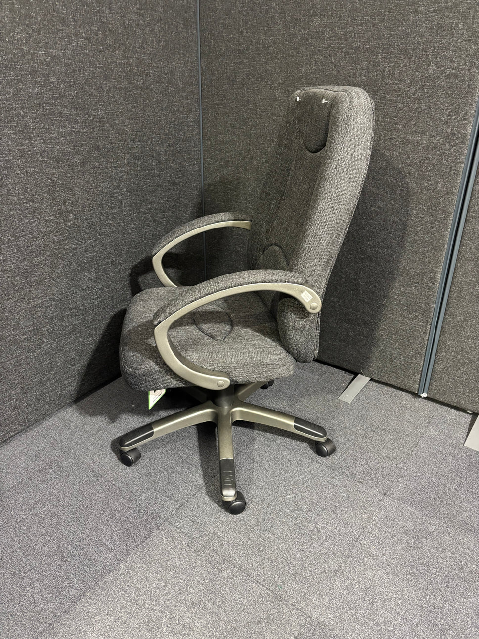 NEW Lucca high back, height adjustable swivel chair with loop arms in Charcoal or Blue fabric. Price includes VAT