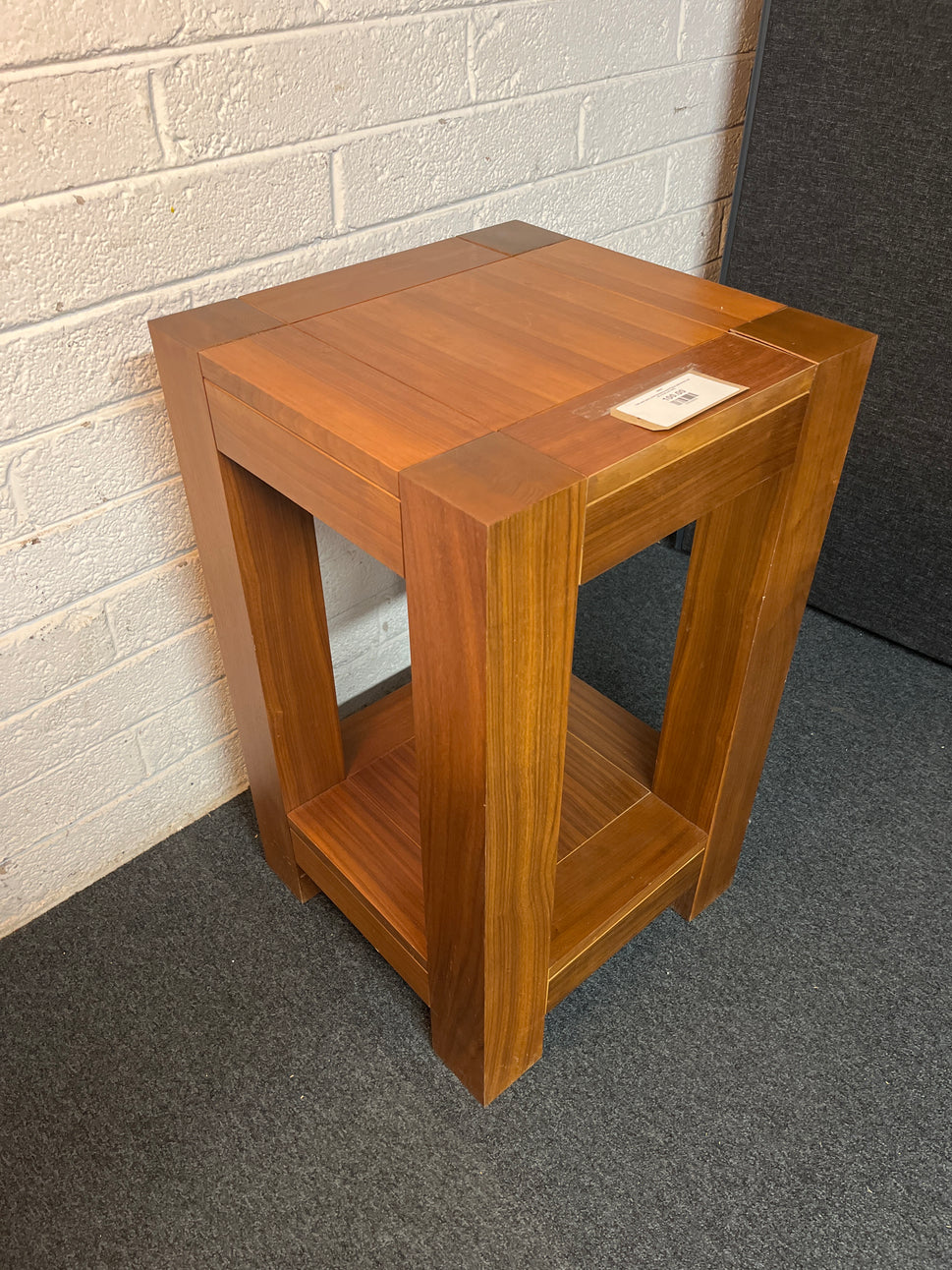 Tall solid dark wood stained square lamp table (H 85 x W 50 x D 50 cm) 2225