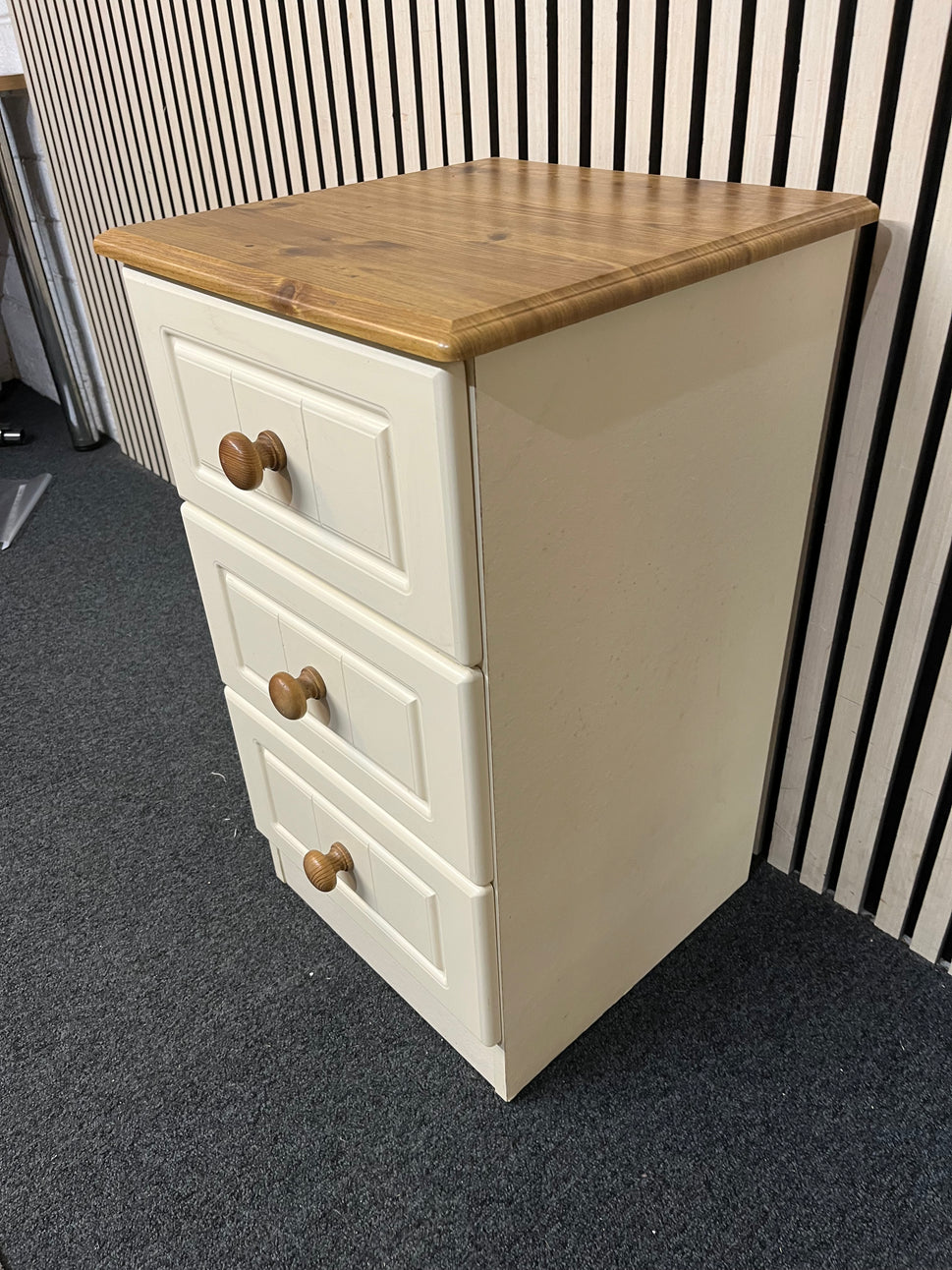 Cream and pine 3 drawer bedside locker  3126