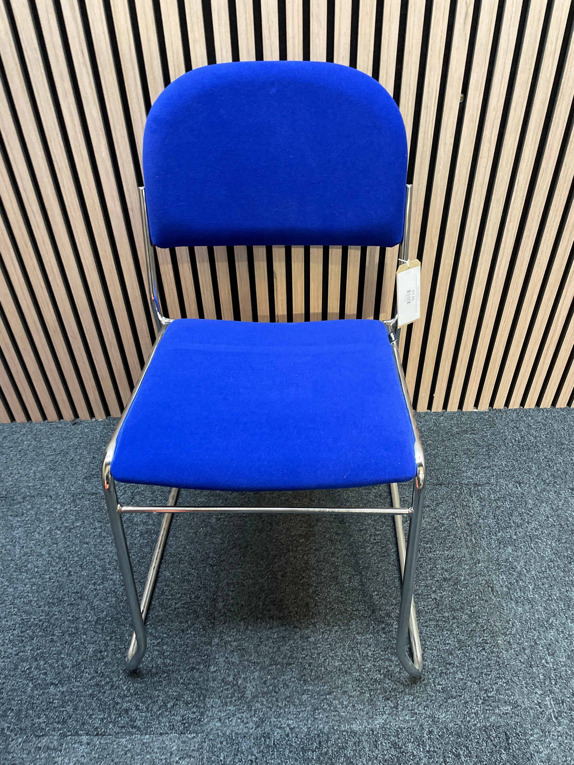 Jive fabric stacking chair with solid frame in blue- no arms