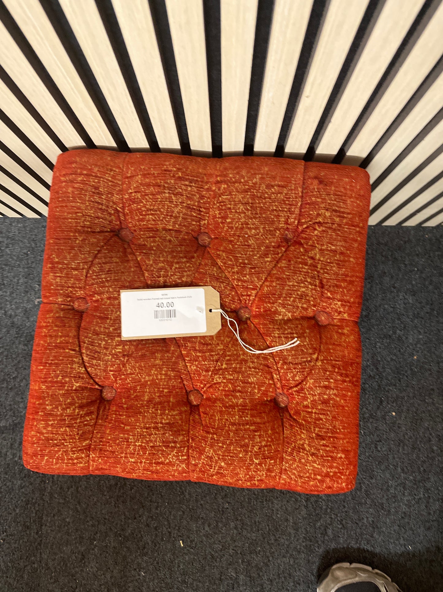 Solid wooden framed red mixed fabric footstool 2325