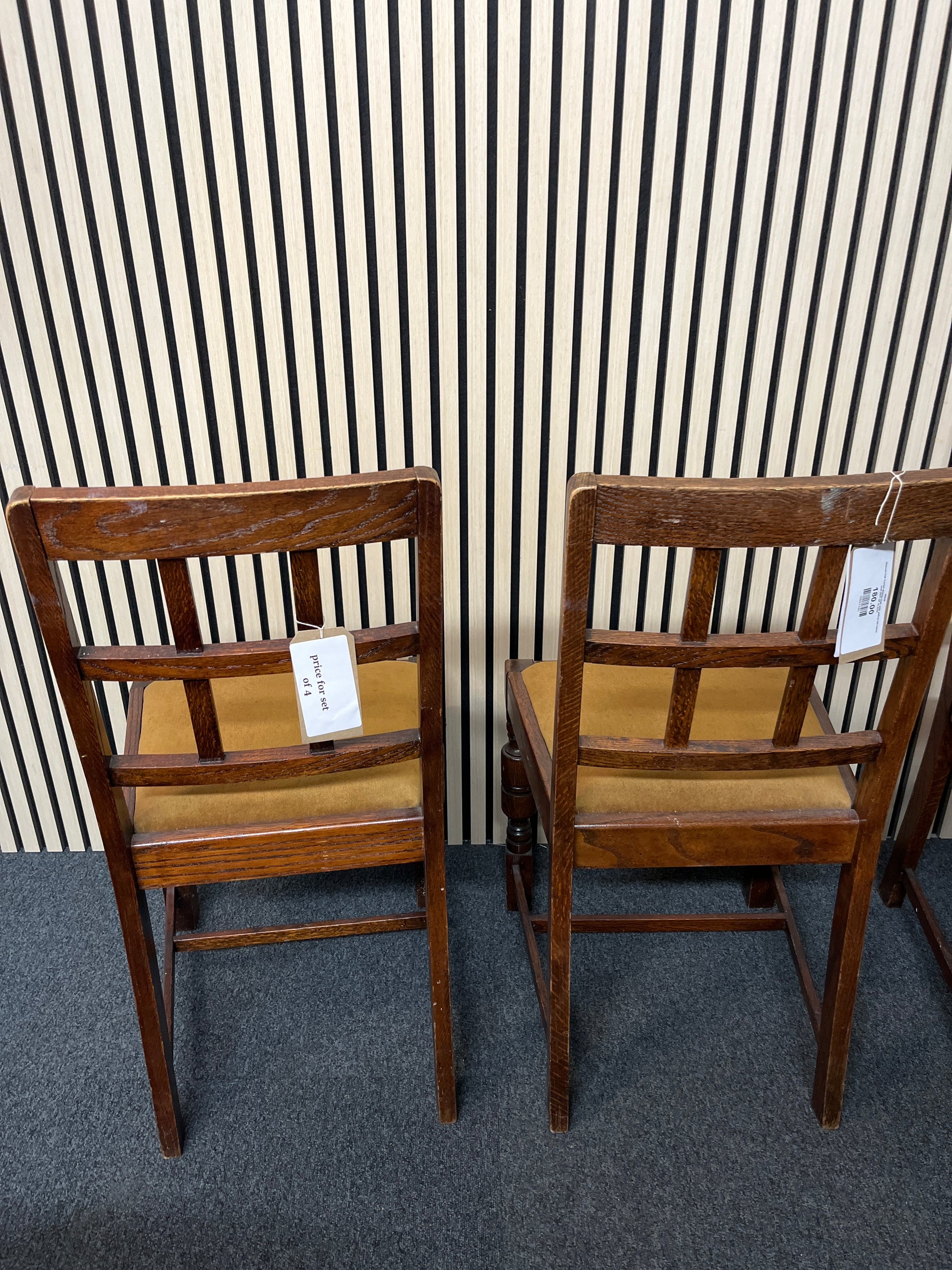 Stained Oak framed dining chair with yellow felt fabric seat (SET OF 4) 2325
