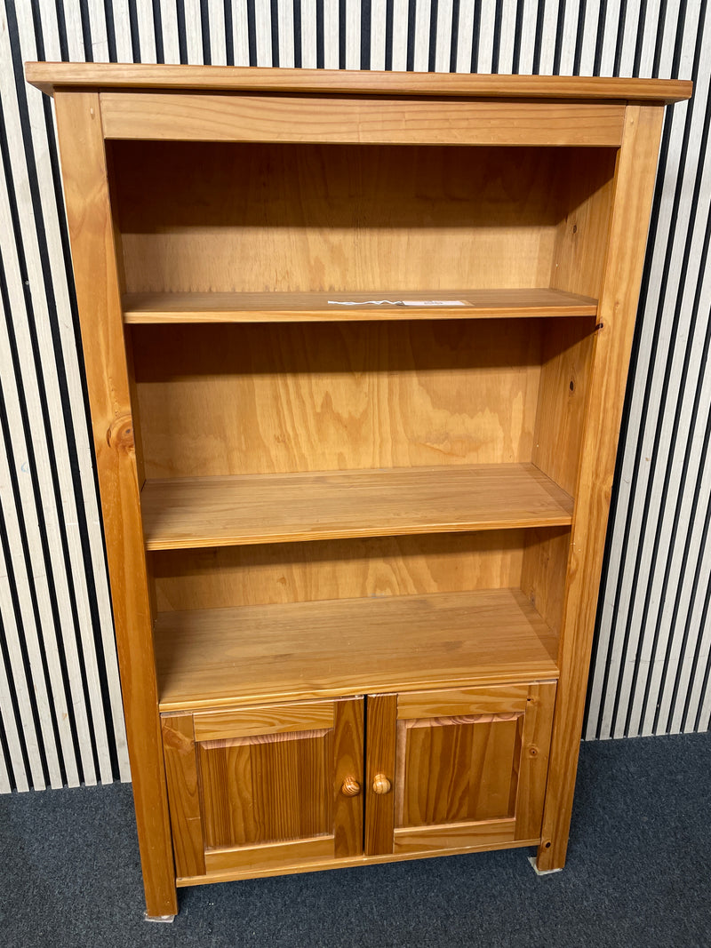 Solid pine shelving unit featuring open shelves and bottom cupboard 93Wx36Dx154H  44468