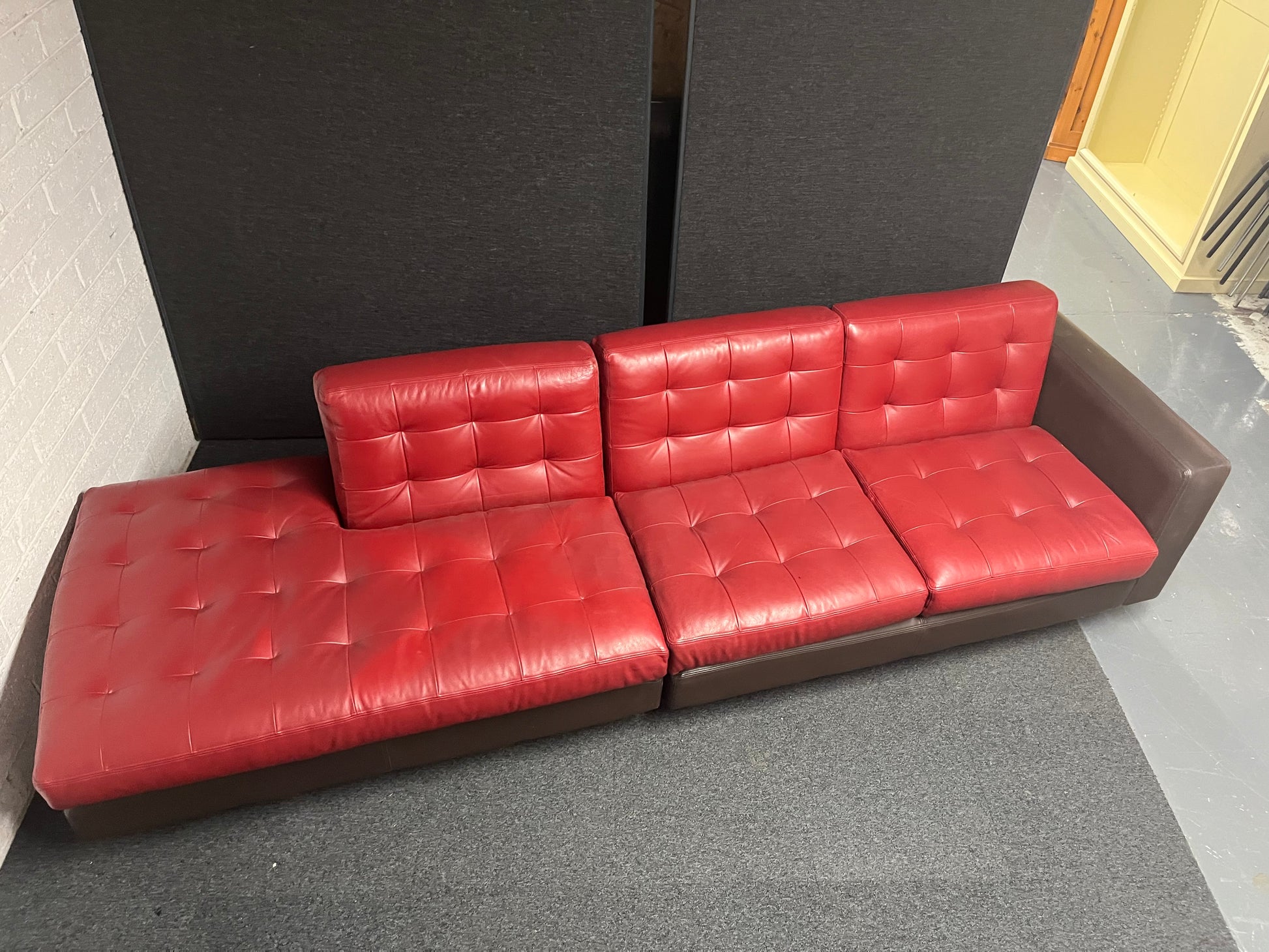 Large Wine and dark brown REAL leather corner sofa suite (W 3100 x D 950 x Seat height 450 mm) 1225