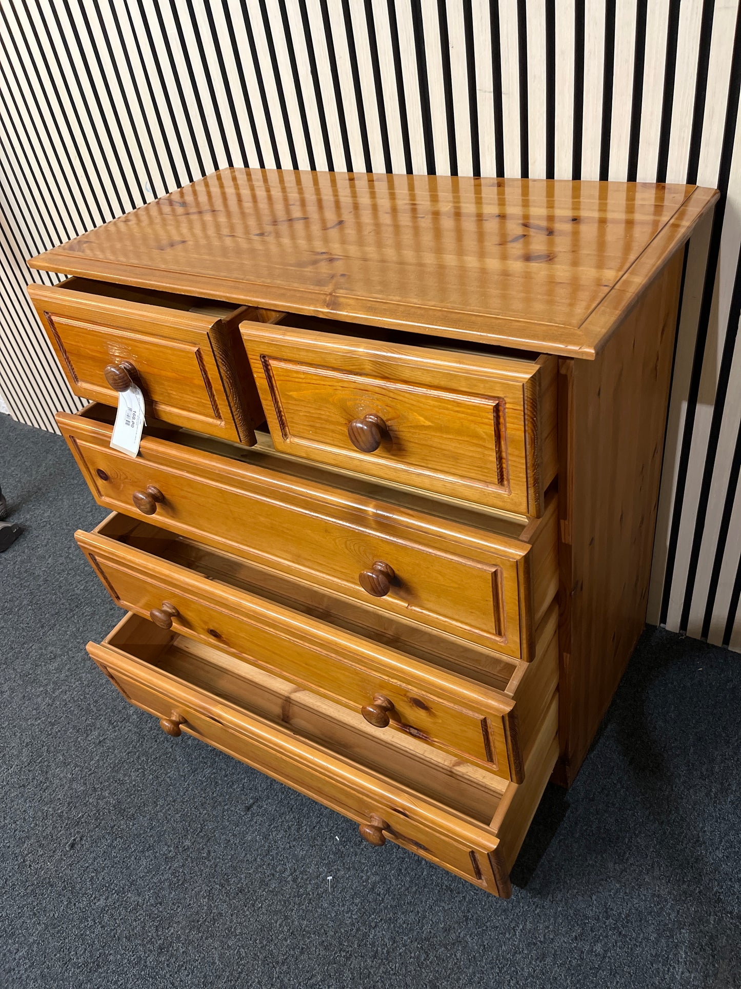 Natural solid pine 3+2 chest of drawers (H 90 x W 93 x D 46 cm) 2425