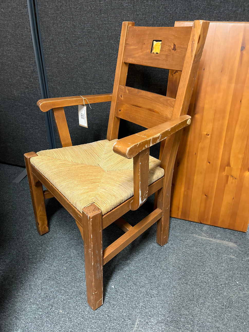 Pine extendable kitchen table (L 168 - 218 x W 100 cm) with 6 no. matching chairs with rattan seat cushion 2225