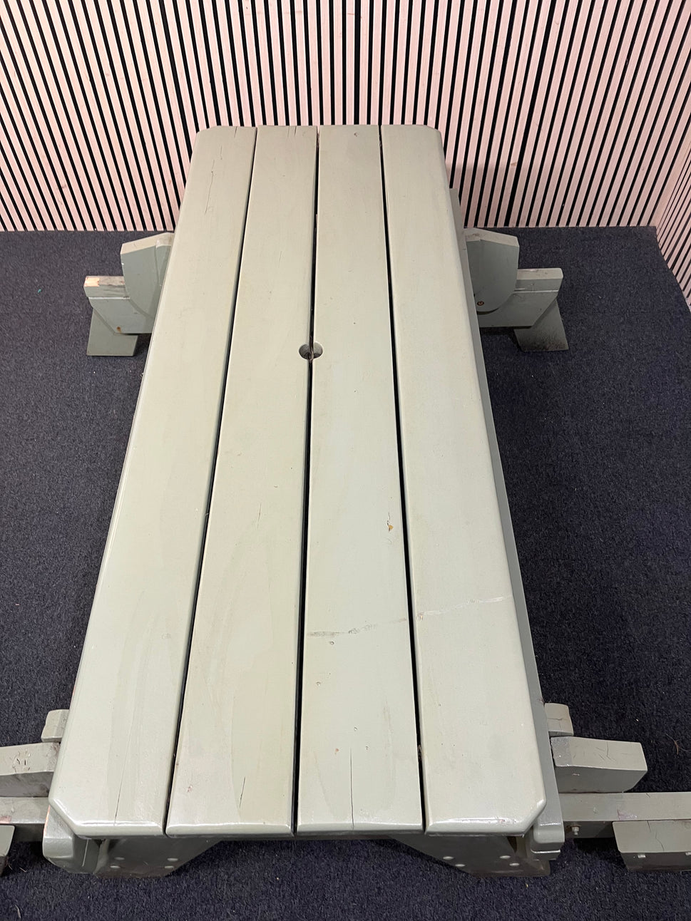 Large solid wood table bench combo with green pastel weather coat (width 165 cm) 43524