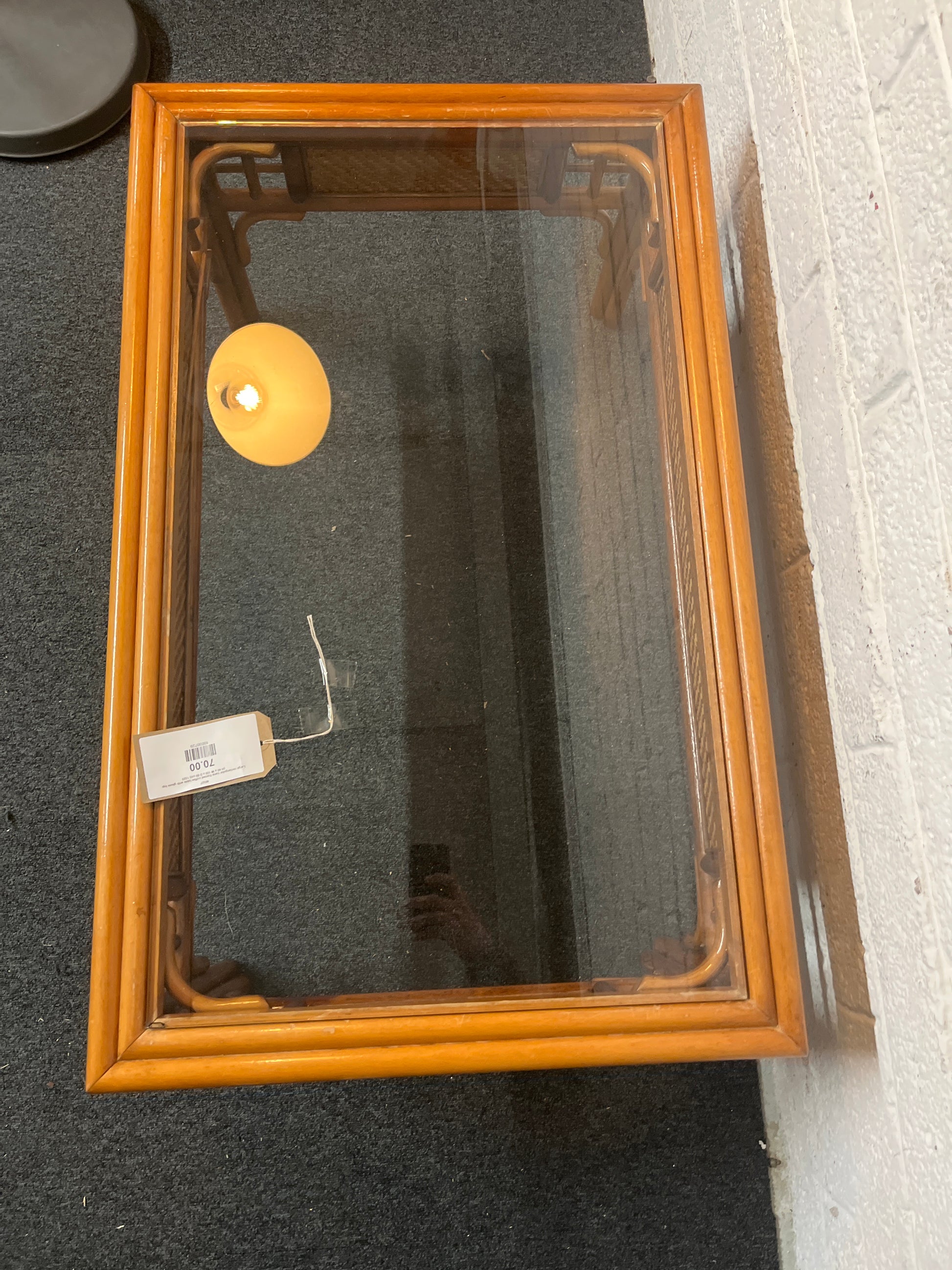 Large rectangular cane framed coffee table with glass top (H 40 x W 100 x D 60 cm) 1325