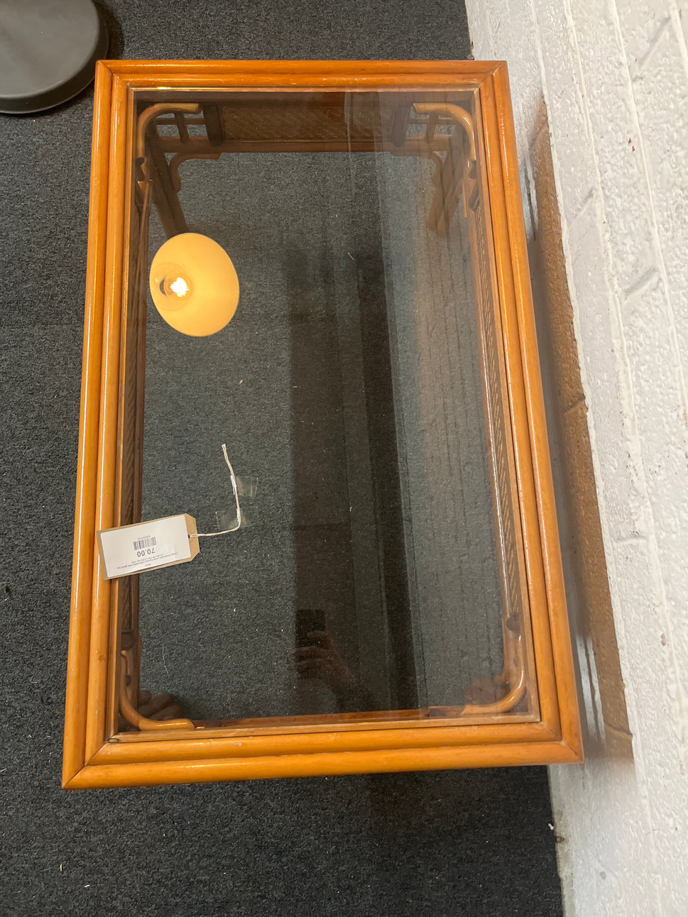 Large rectangular cane framed coffee table with glass top (H 40 x W 100 x D 60 cm) 1325