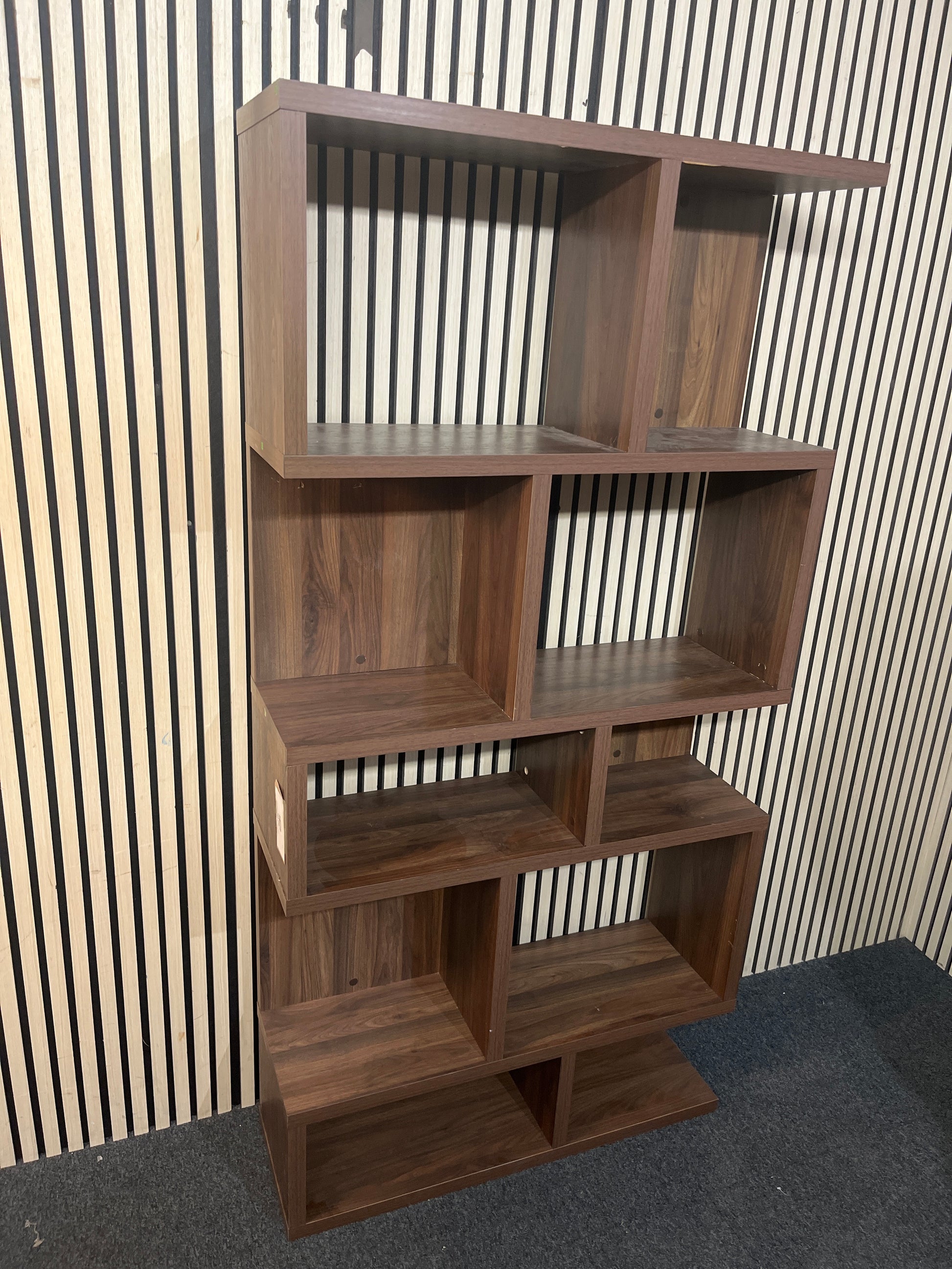 Walnut laminate tiered open shelf unit 3126