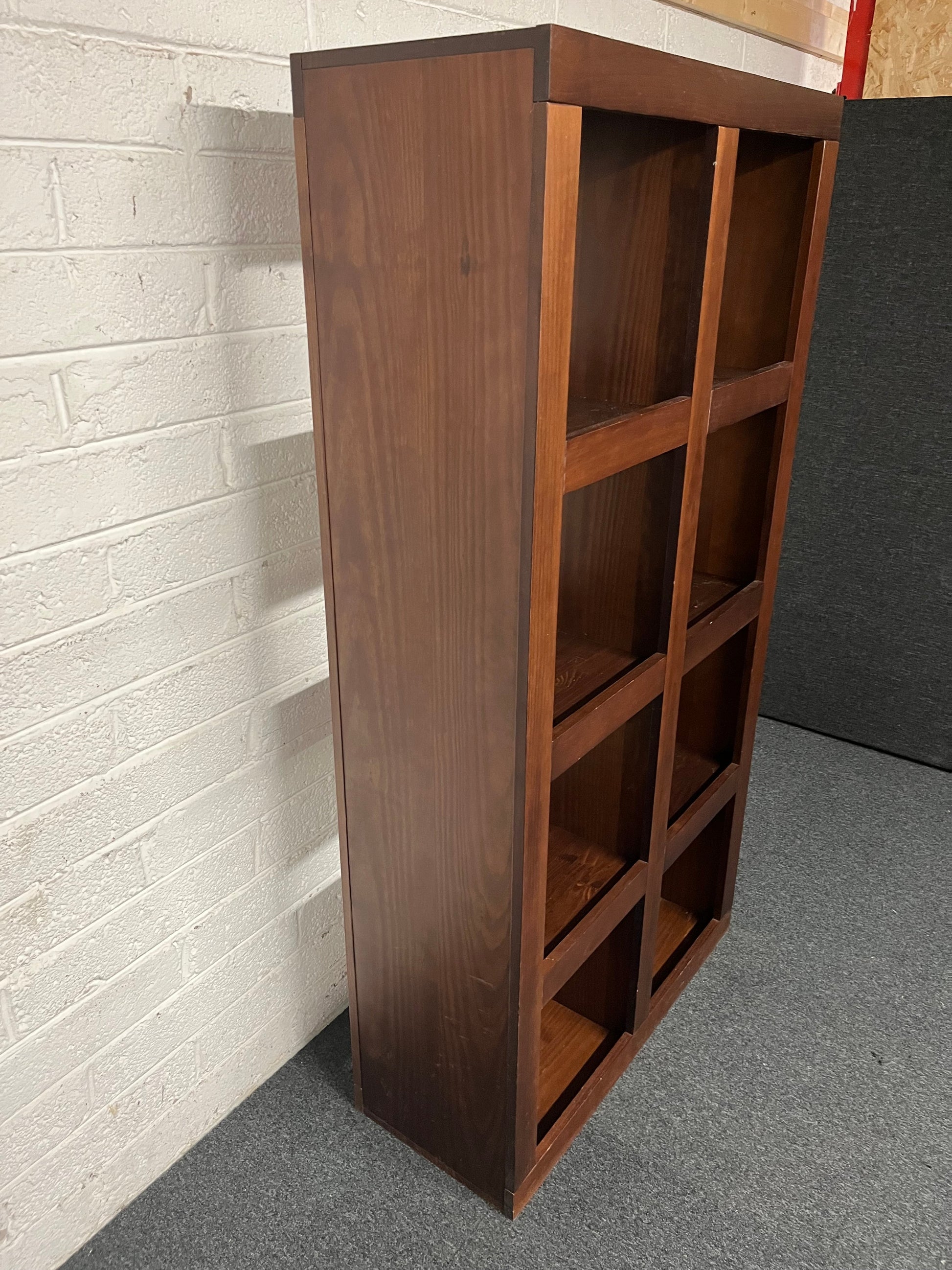 Dark wood stained 8 box section shelf unit (H 1740 x w 600 x D 370 mm) 1225
