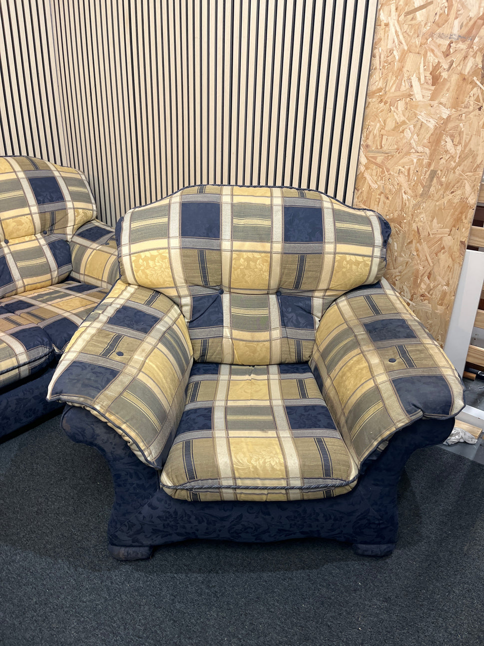 3+1+1 Mixed fabric blue and yellow sofa suite 1126