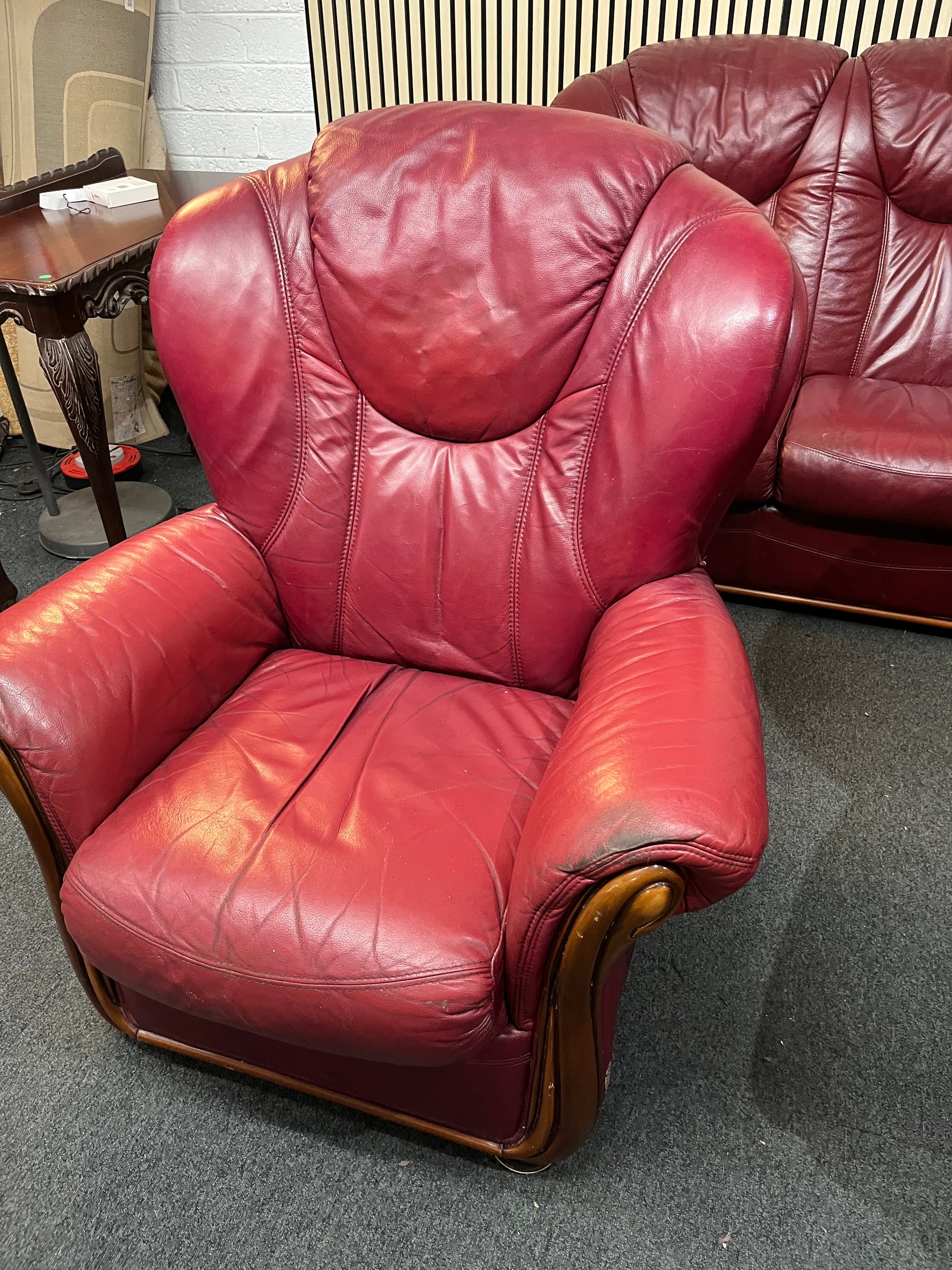 3+1+1 Wine leather Dutch Oak framed high back sofa suite  3126