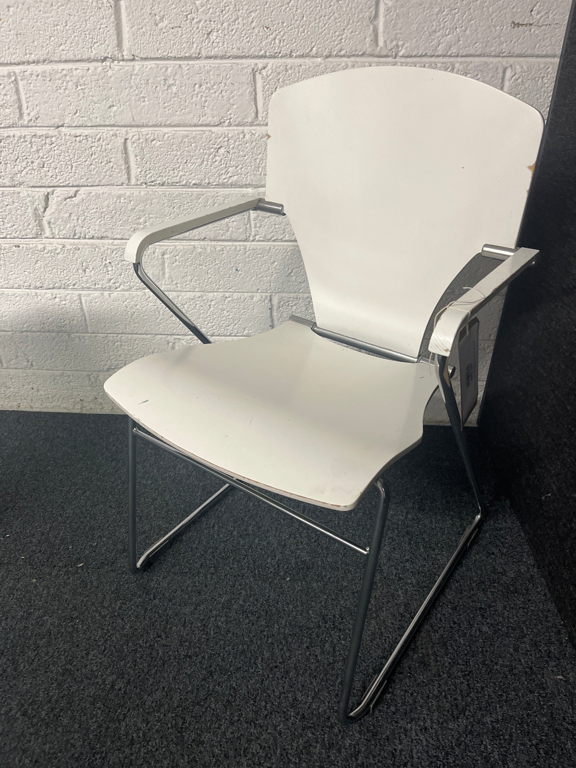 White plywood kitchen chair with cantilever chrome frame 1225