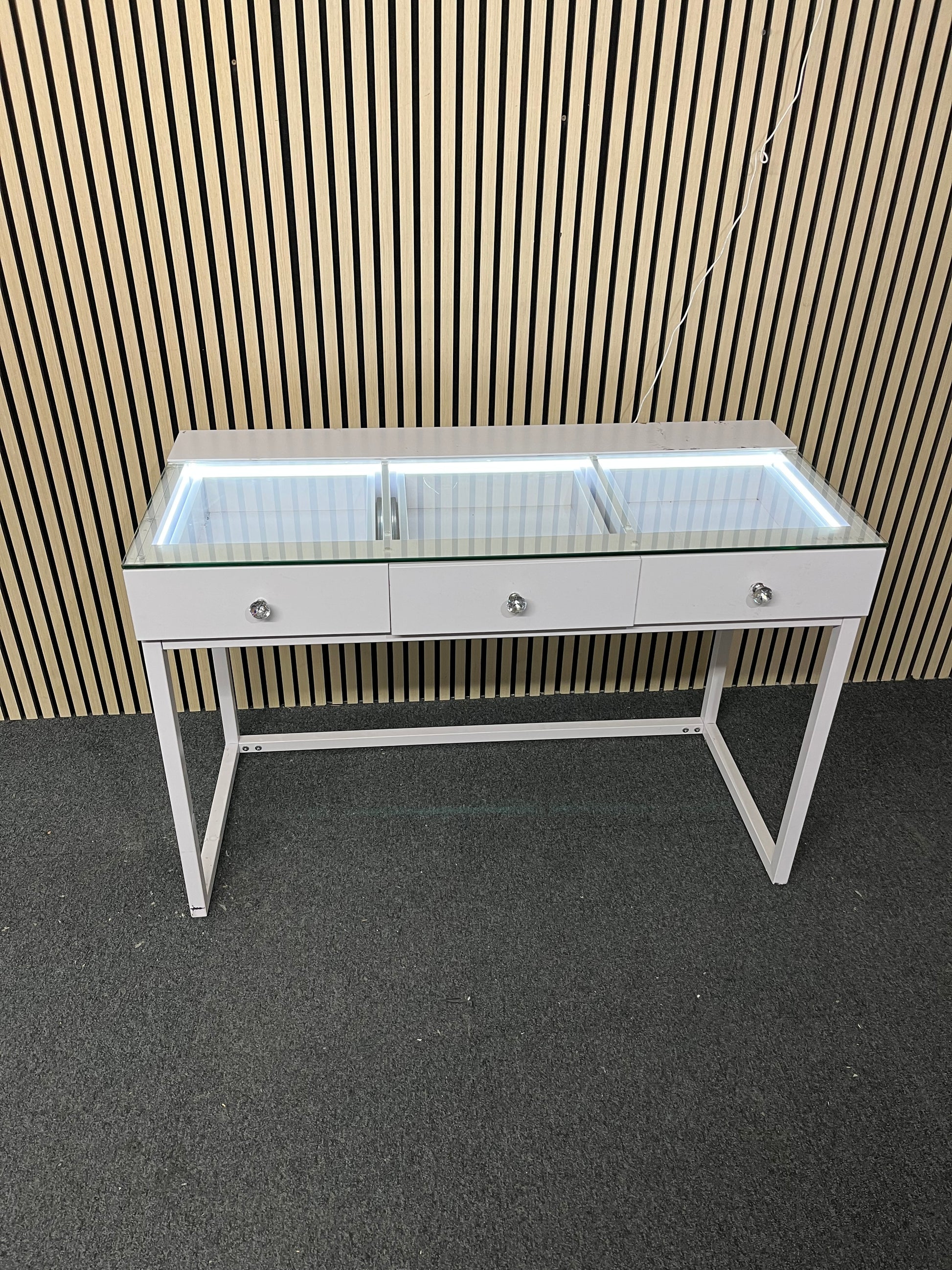 White framed glass top 3 drawer dressing table with led lights 2225