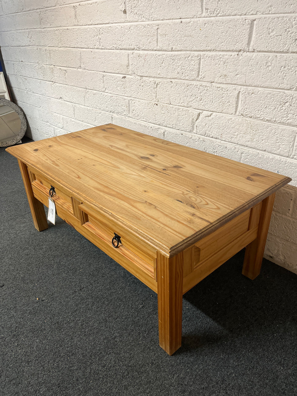Waxed pine low rectangular coffee table with drawers 3225