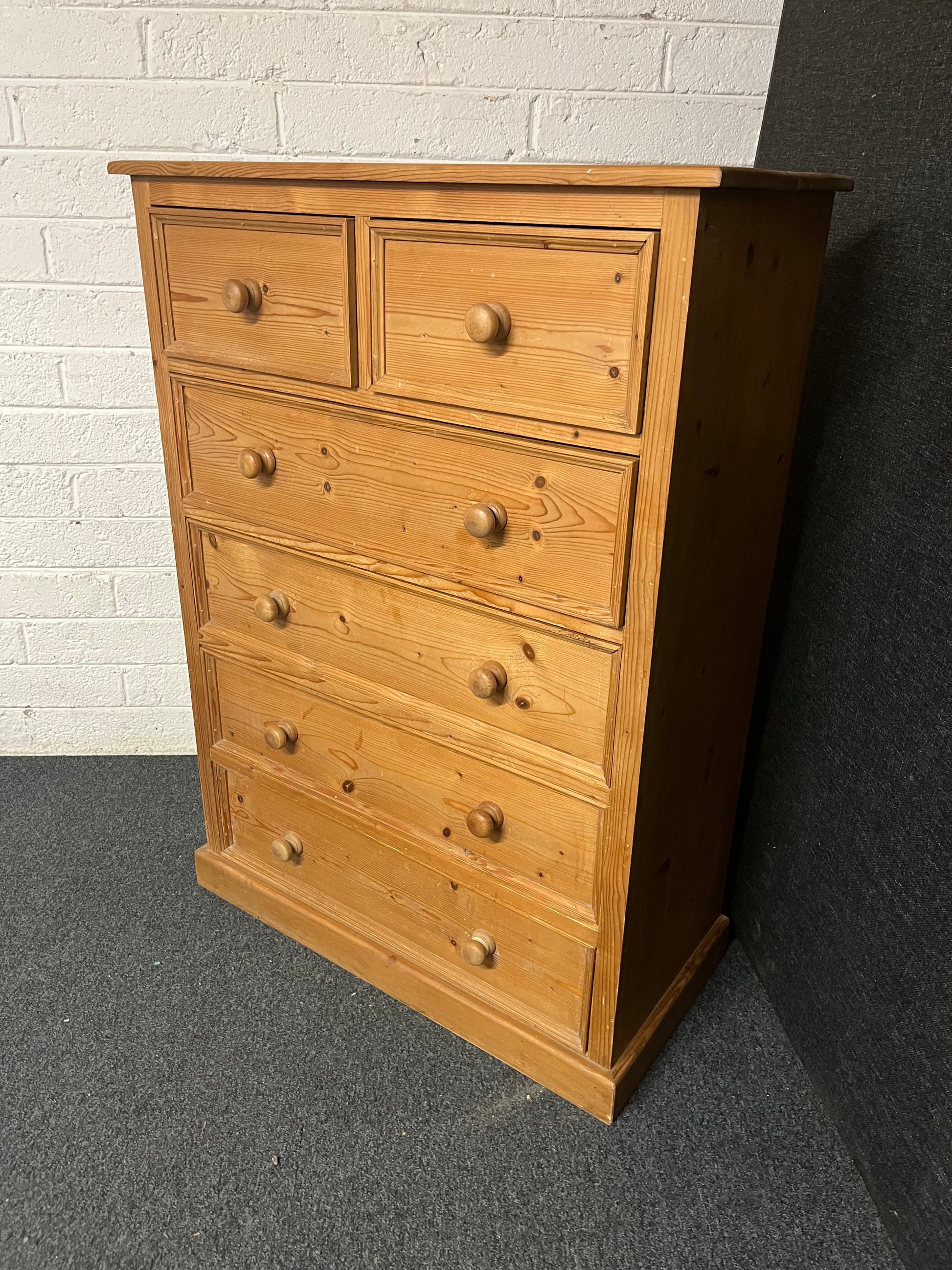 Solid tall pitch pine 4+2 chest of drawers 900Wx1260Hx430D 1225