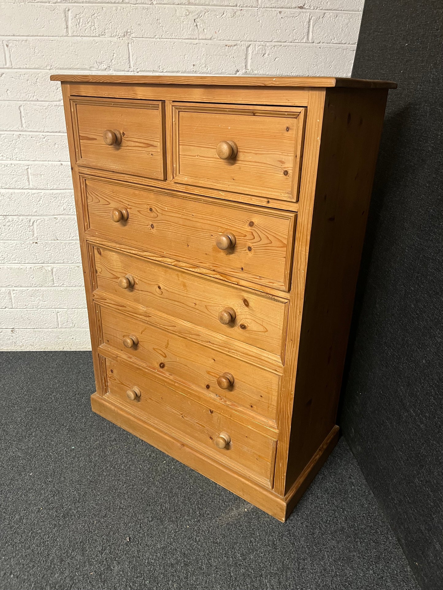 Solid tall pitch pine 4+2 chest of drawers 900Wx1260Hx430D 1225