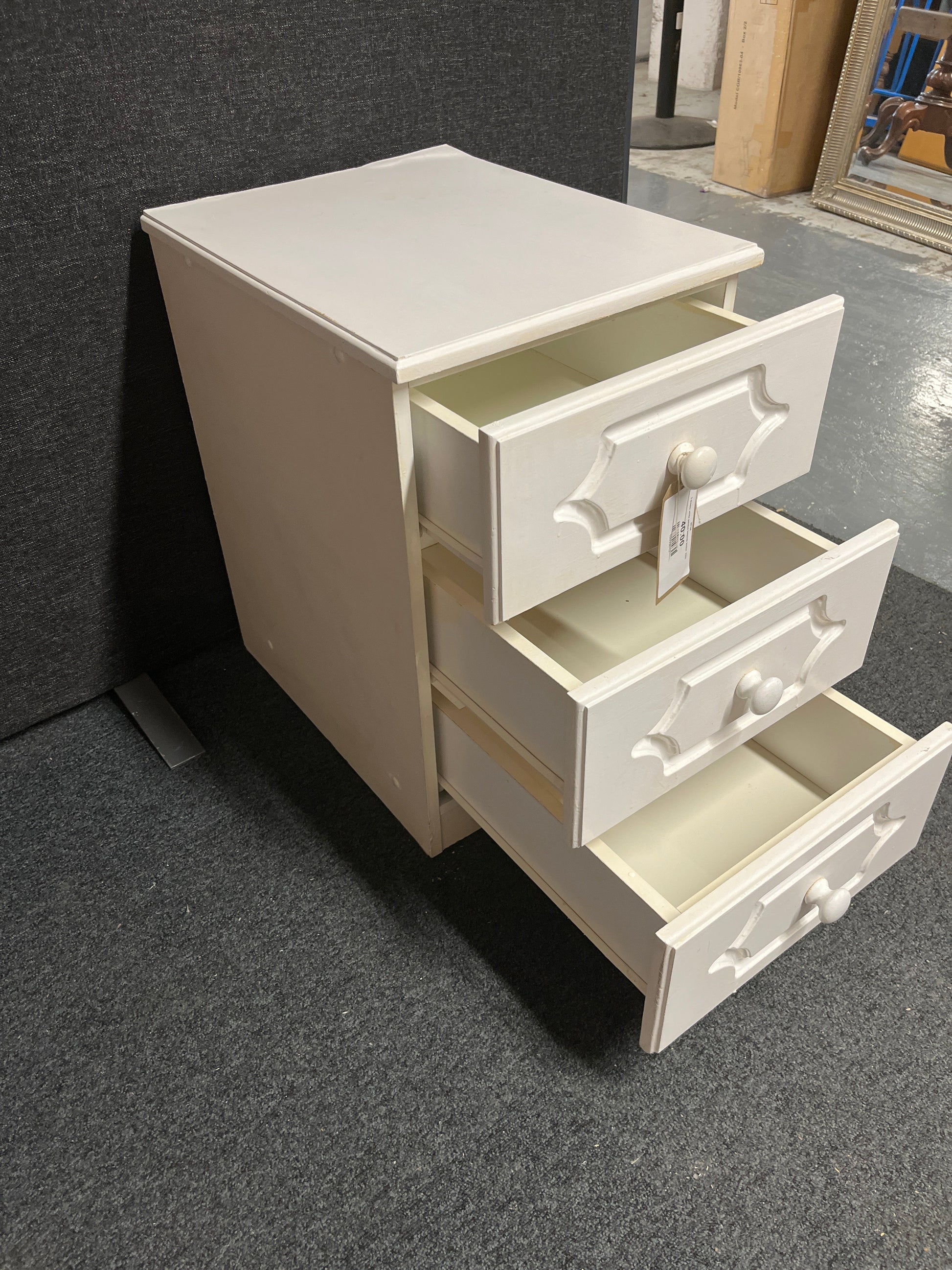 3 drawer white painted bedside locker  2225