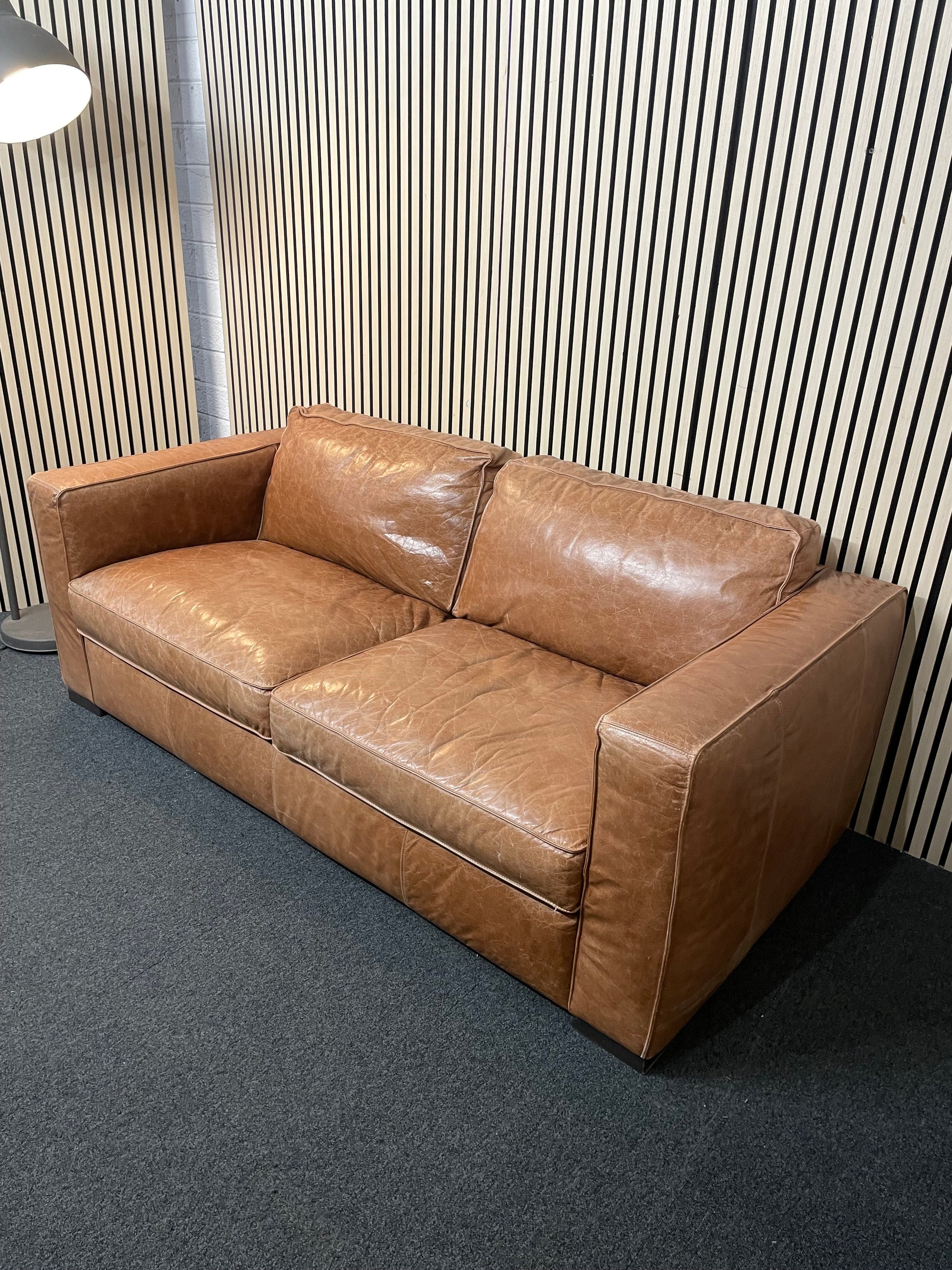 Large 2 seater soft tan leather sofa (2m width) 2425