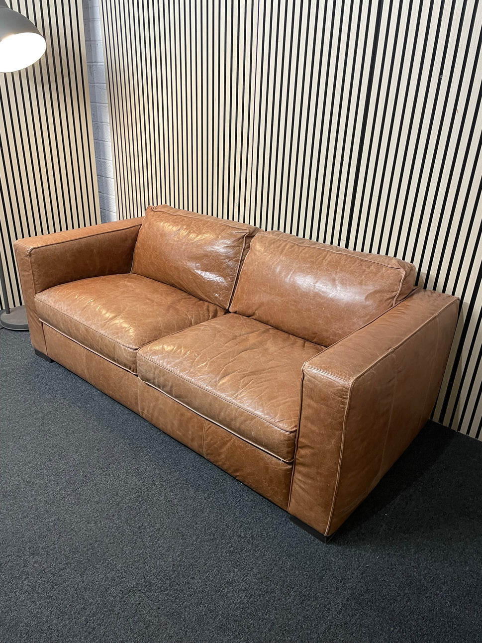 Large 2 seater soft tan leather sofa (2m width) 2425