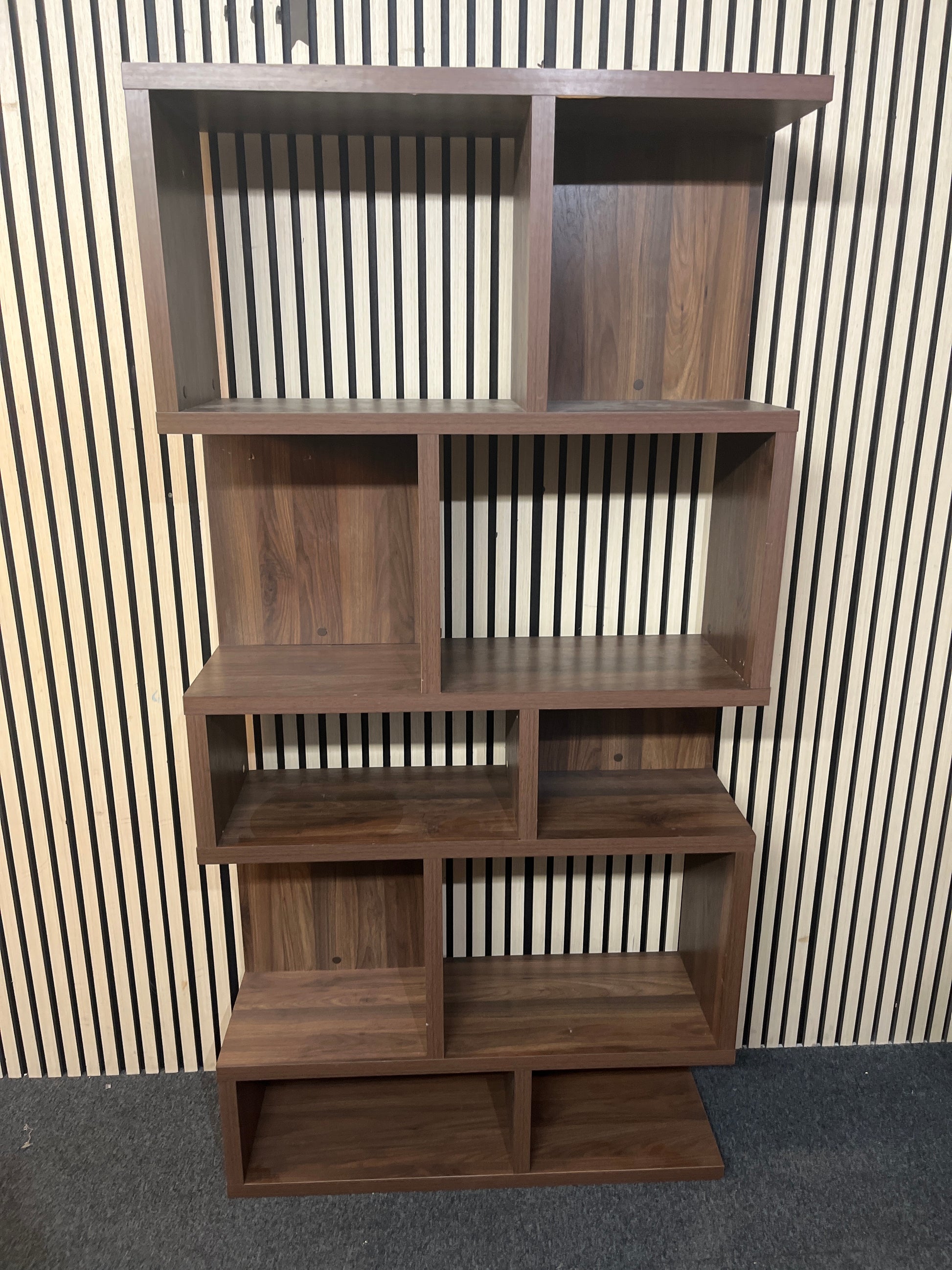 Walnut laminate tiered open shelf unit 3126