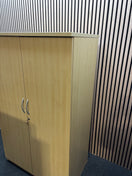 Tall maple 2 door storage unit with internal wooden shelves and key 95Wx160Hx60D. Price inc VAT