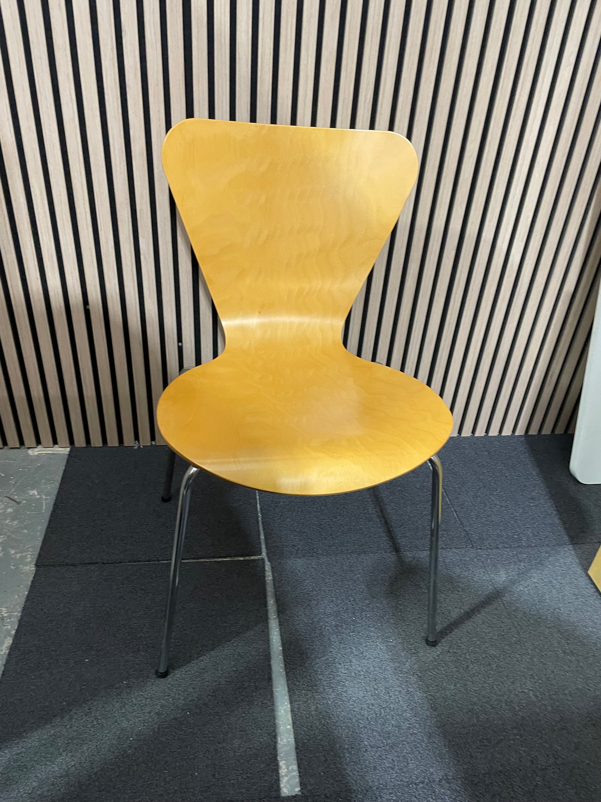 Beech framed bistro canteen chair, chrome frame