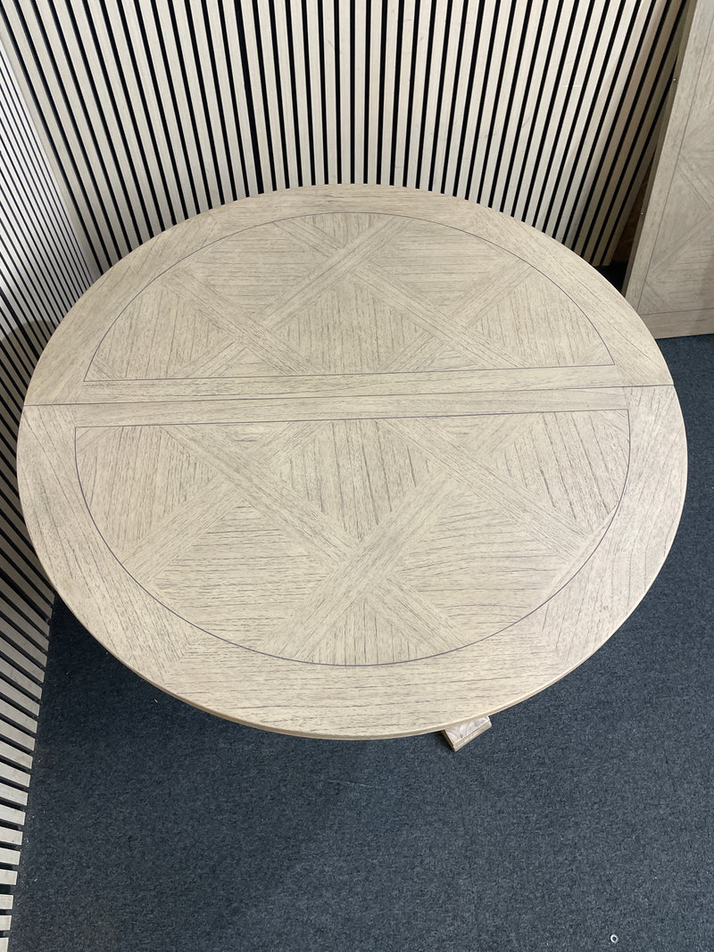 Limed oak circular extendable dining table with coloumn base (diameter 120 cm + 45 cm extension)  44800