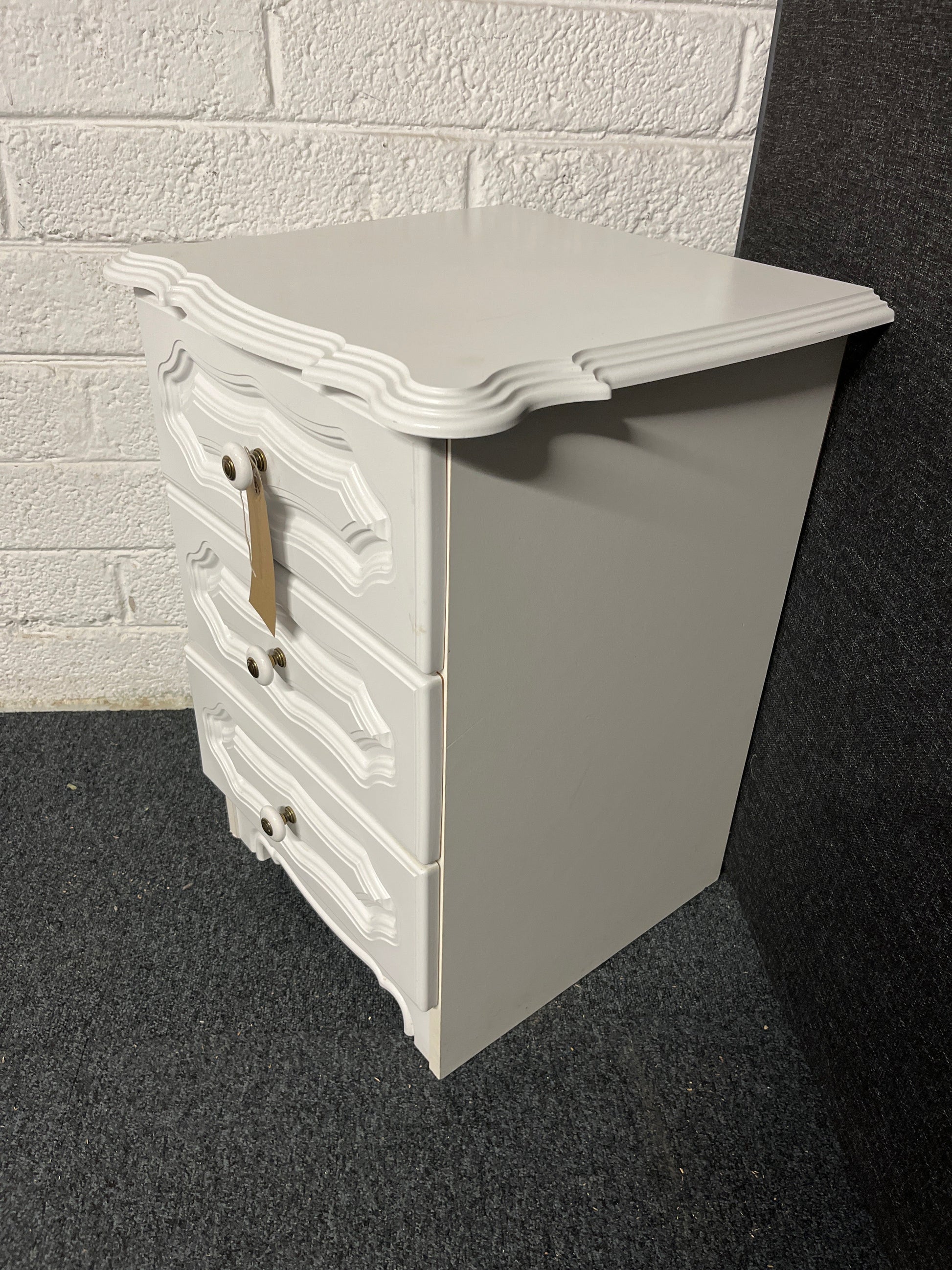 3 door white bedside locker  1225