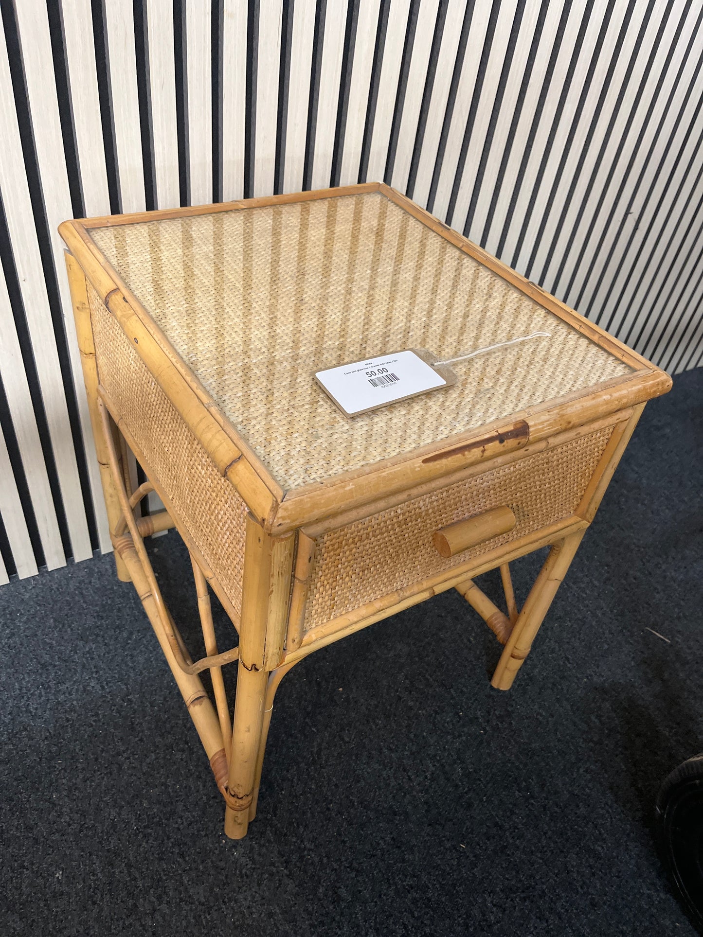 Cane and glass low 1 drawer side table 2325