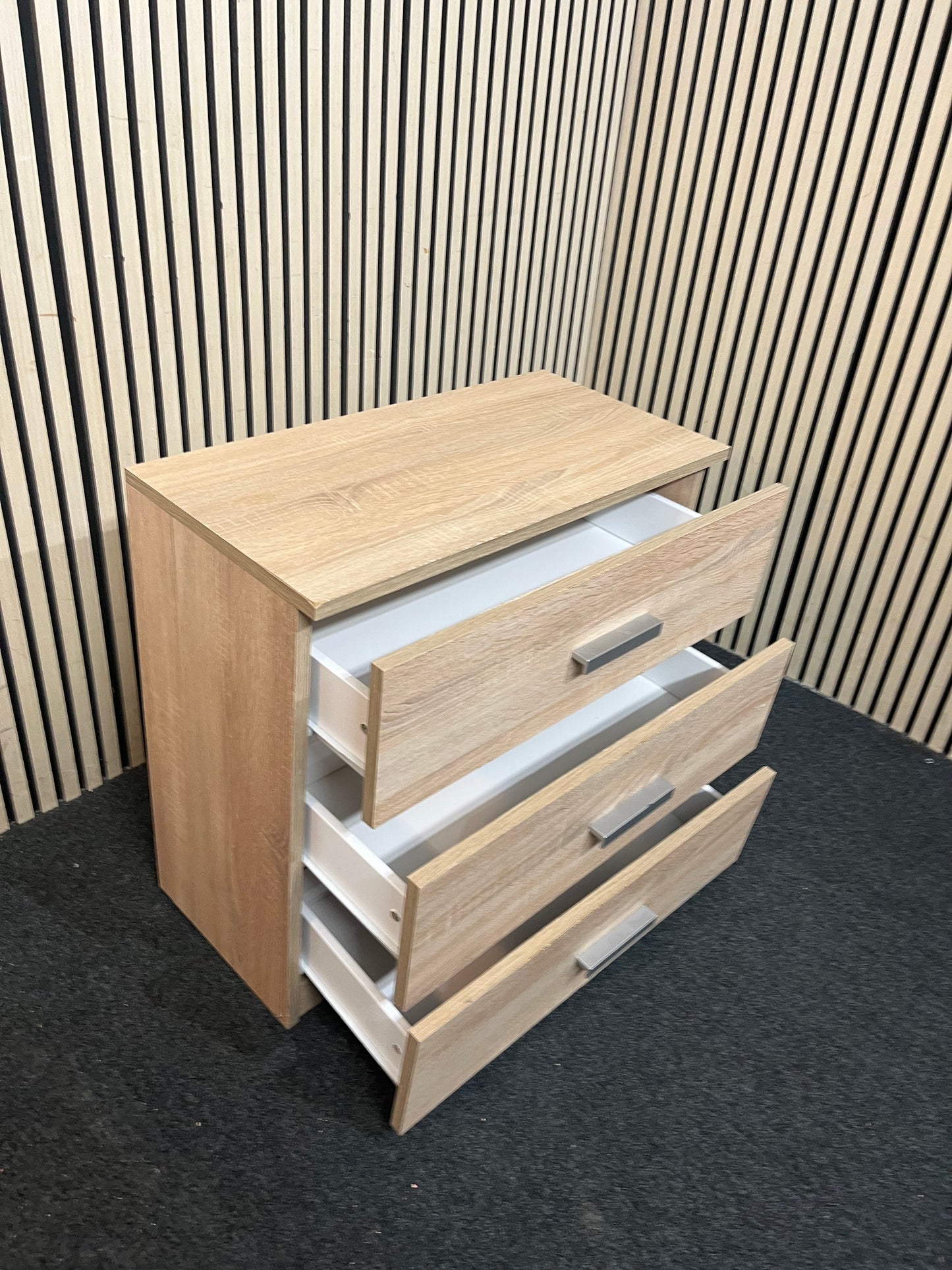 grey oak laminate 3 drawer chest of drawers  43882