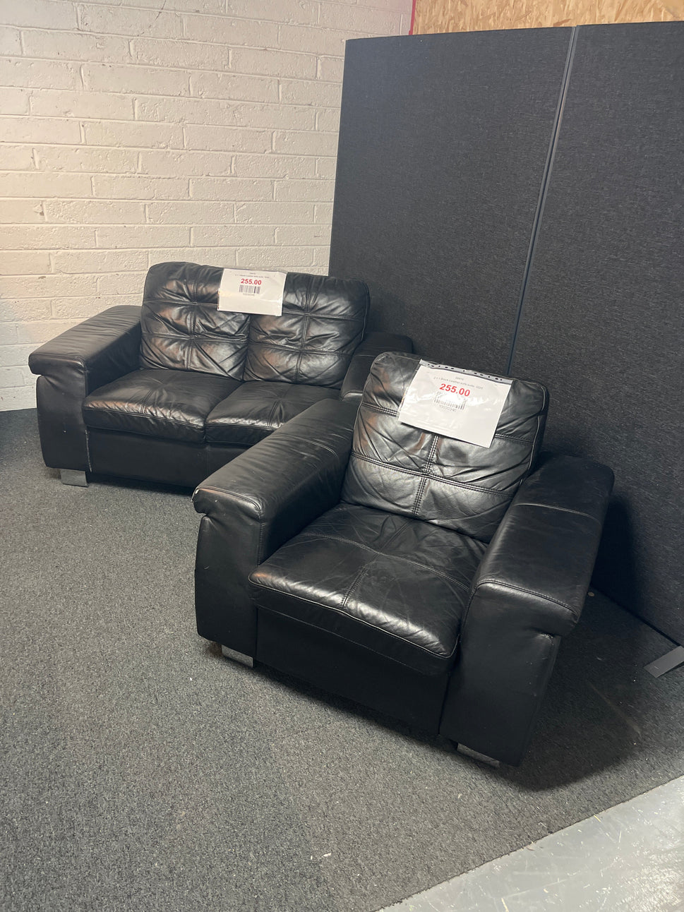 2 + 1 Black Leather sofa suite  3225