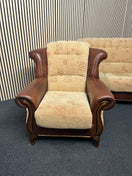 Switch 3+1+1 solid wood frame, high back brown leather suite with brown mix fabric cushions and backs 3 image