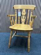 Traditional solid wood armchair with spindle back and decorative splat  44482