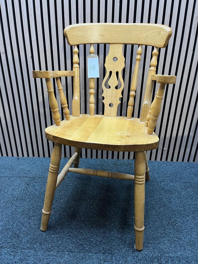 Traditional solid wood armchair with spindle back and decorative splat  44482