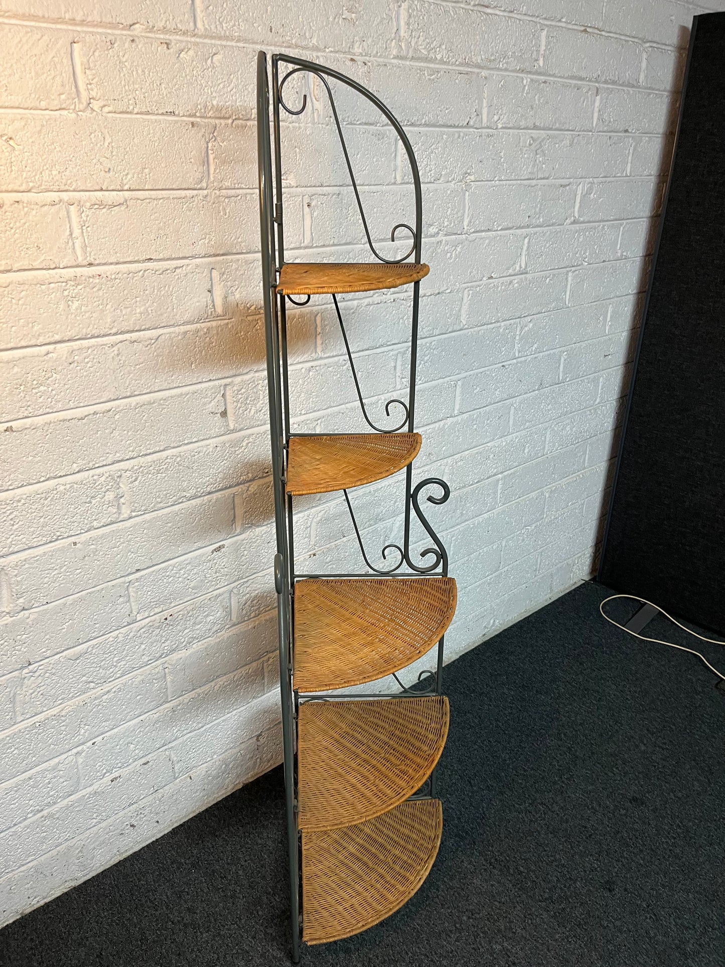 Tall rattan and metal tiered what not (H 160 x W 47 x D 32 cm ) 2225