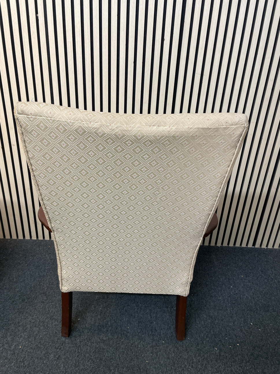 Cream fabric solid wooden framed armchair with wooden arms 2425