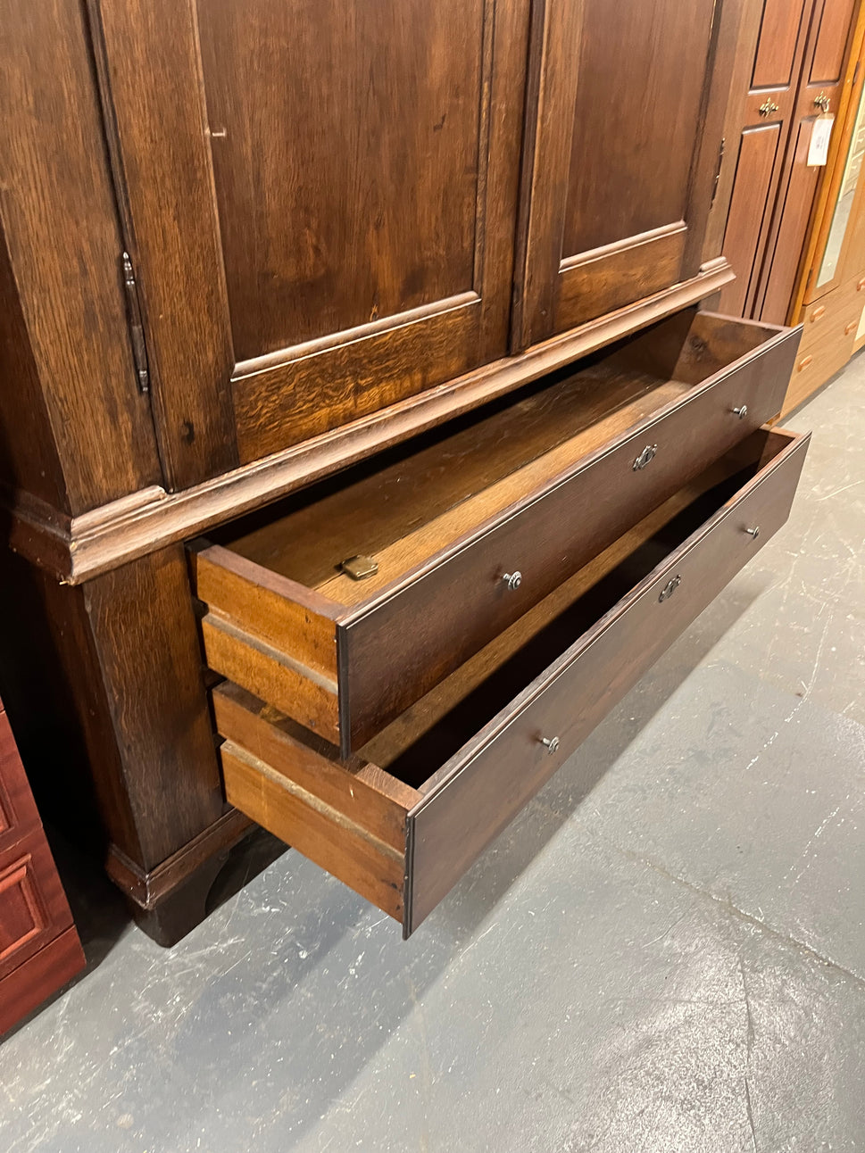 Large solid dark wood 2 door 2 drawer pantry unit (H 208 x W 170 x D 62 cm) 2226