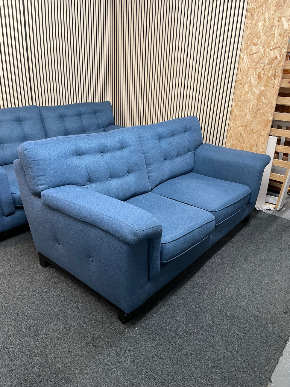 3+2 dark royal blue fabric sofa suite (Widths: 190 and 210 cm, depth: 100 cm each) 1126