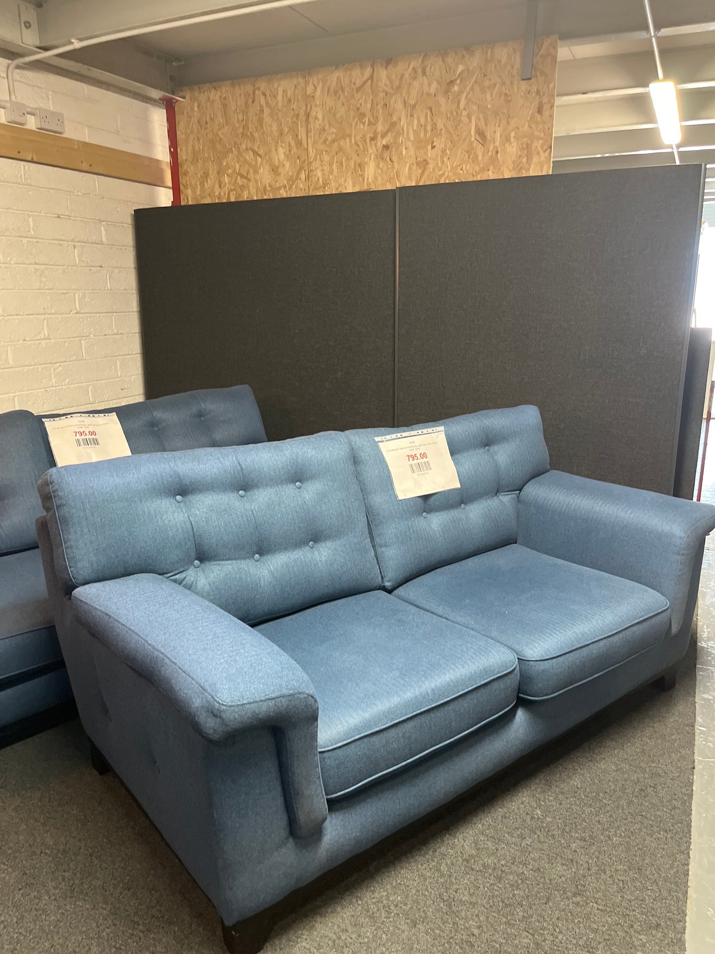 3+2 Modern black wood frame, dark navy blue fabric suite  2225