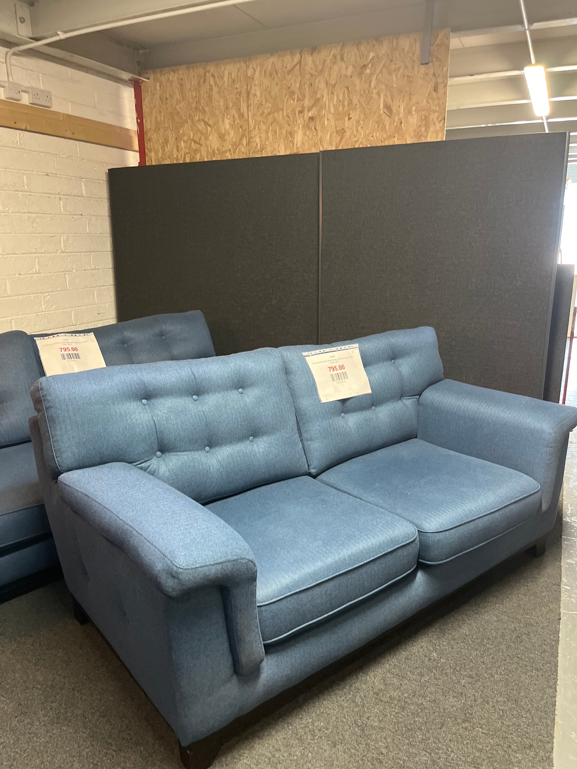 3+2 Modern black wood frame, dark navy blue fabric suite  2225