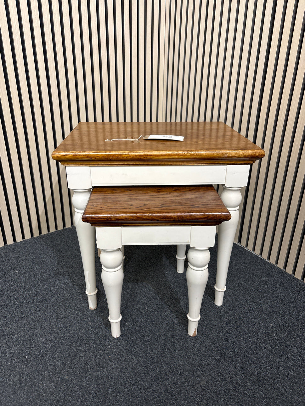 Dark wood stained and cream nest of 2 tables 3325