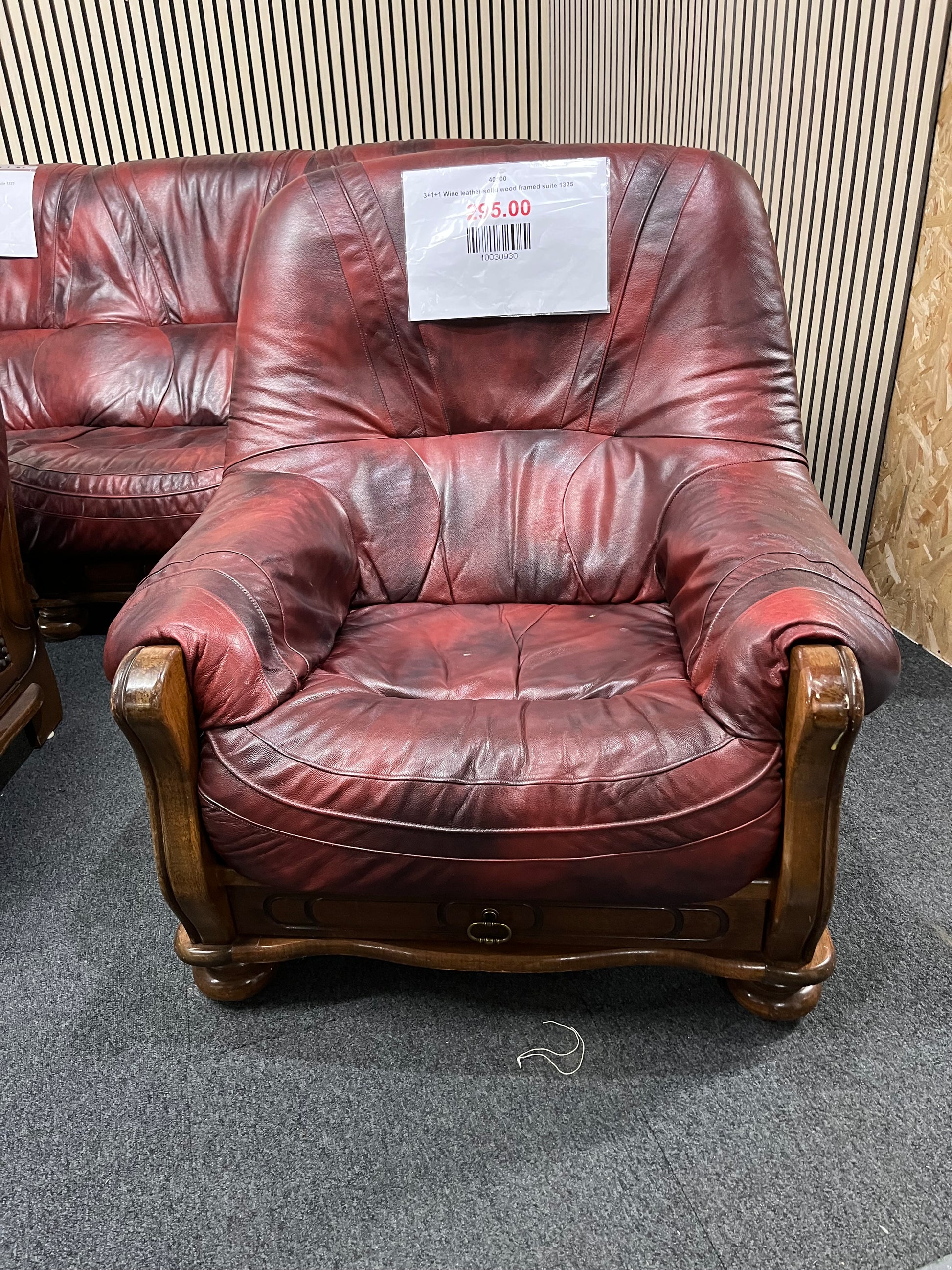 3+1+1 Wine leather solid wood framed suite 1325