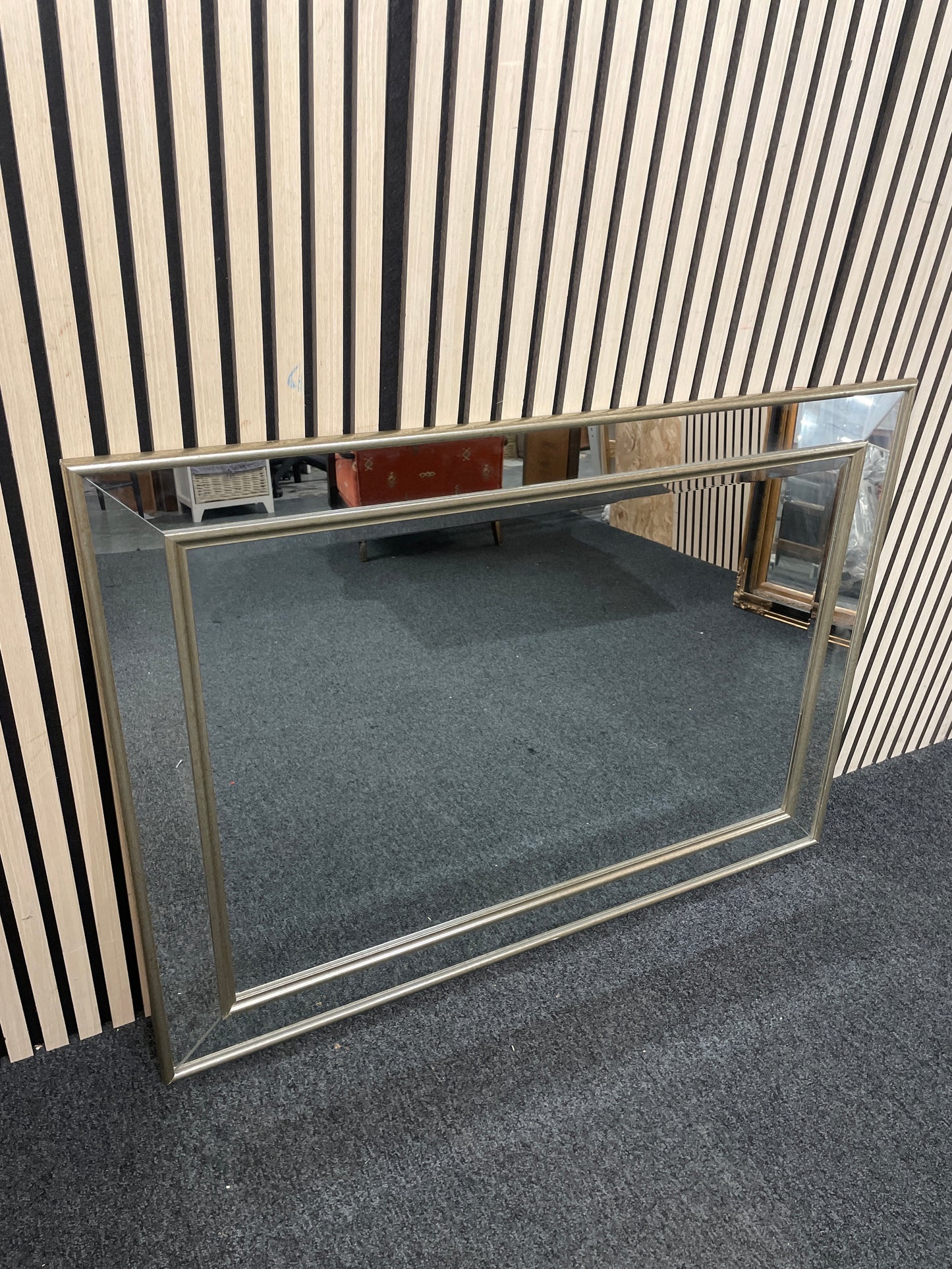 Ornate silver and glass framed large mirror  1126