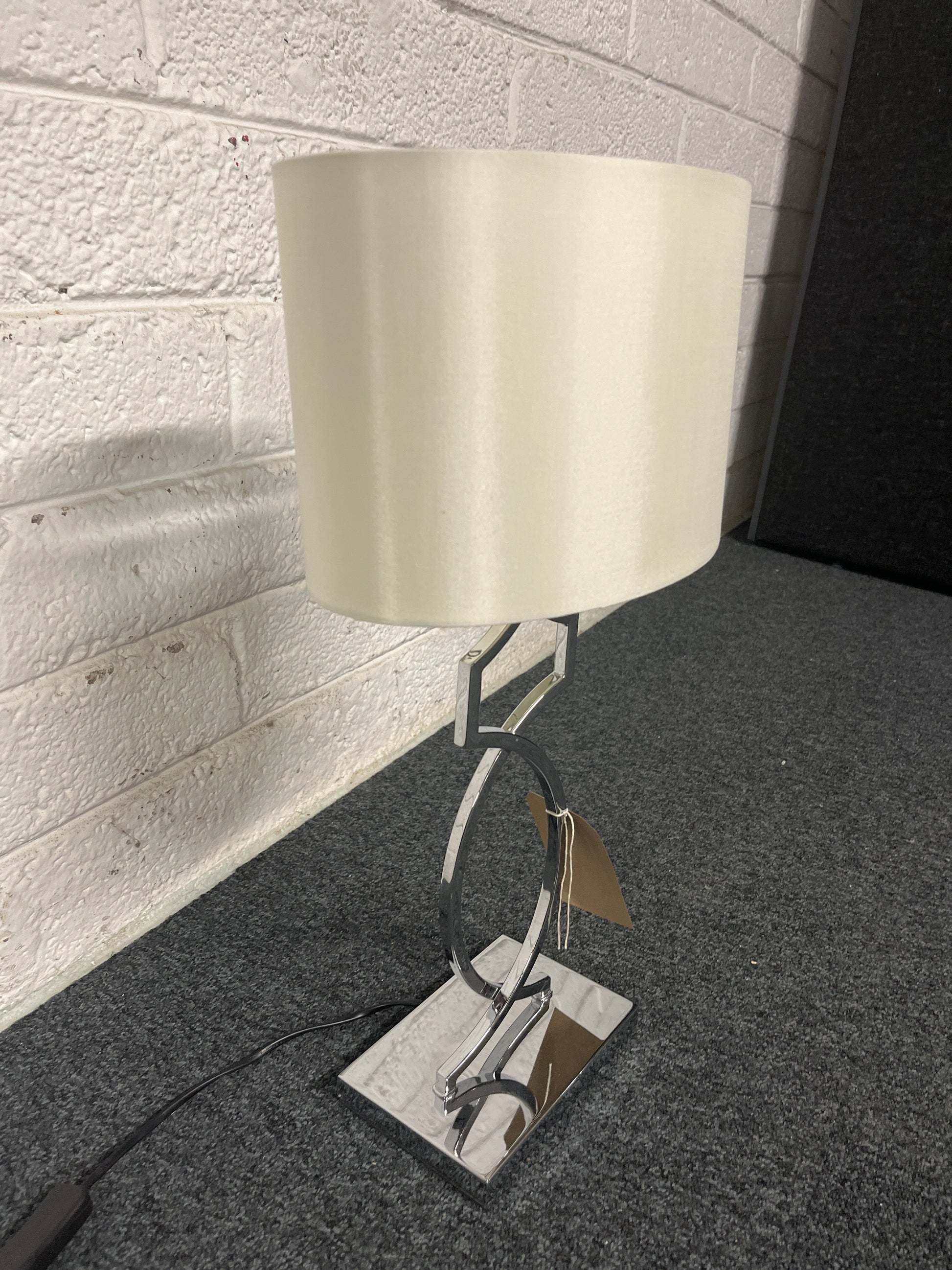 Ornate chrome framed lamp with white shade 1225