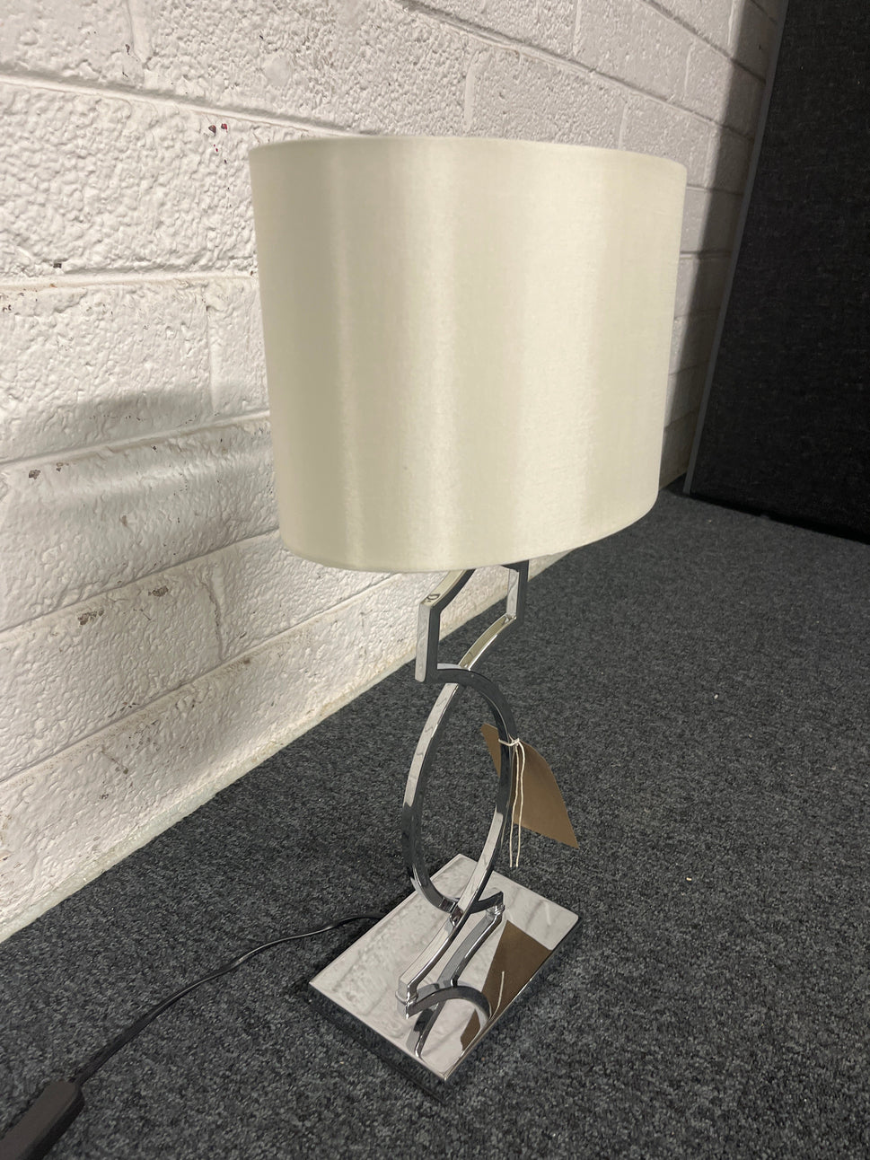 Ornate chrome framed lamp with white shade 1225