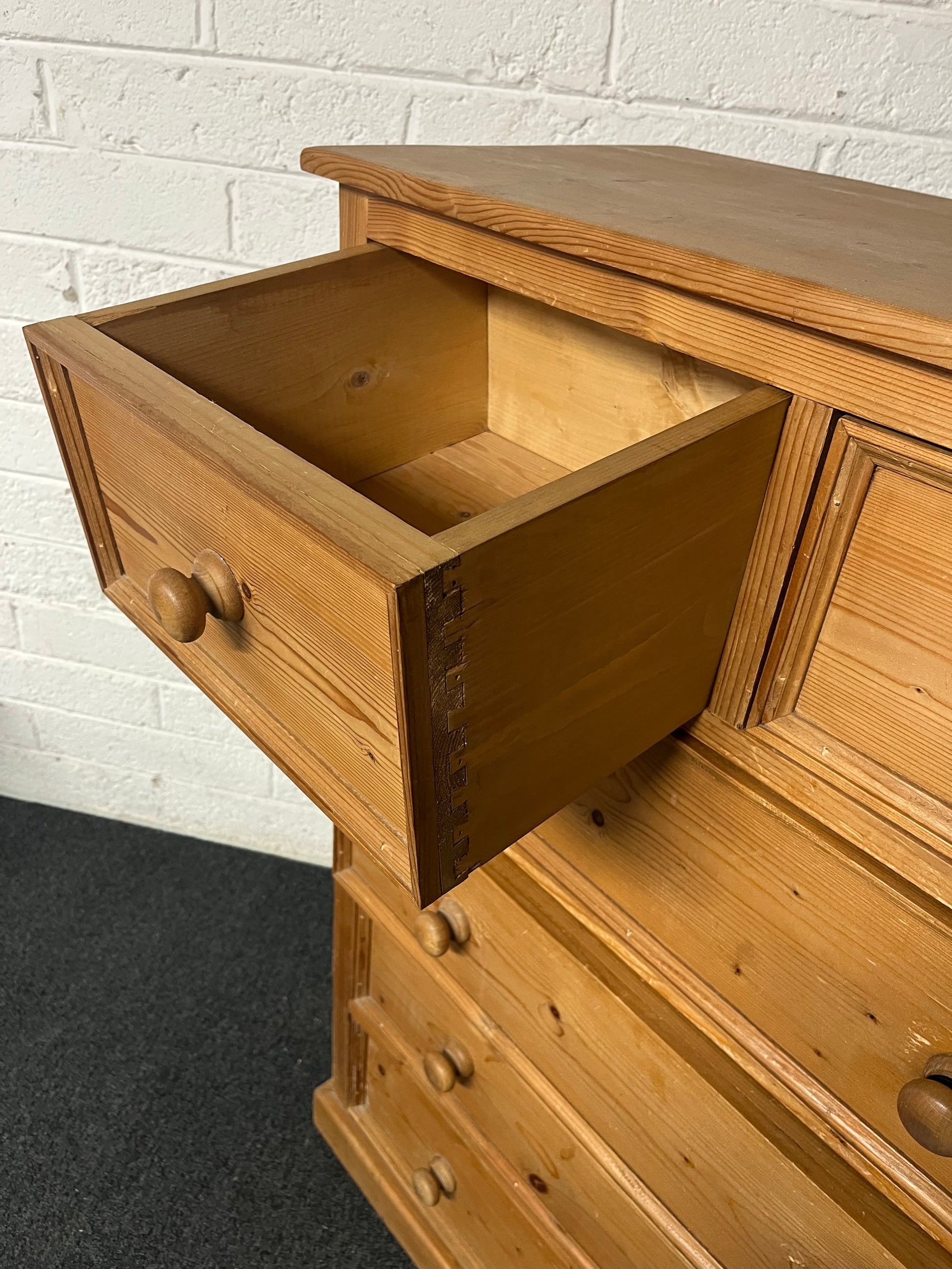 Solid tall pitch pine 4+2 chest of drawers 900Wx1260Hx430D 1225