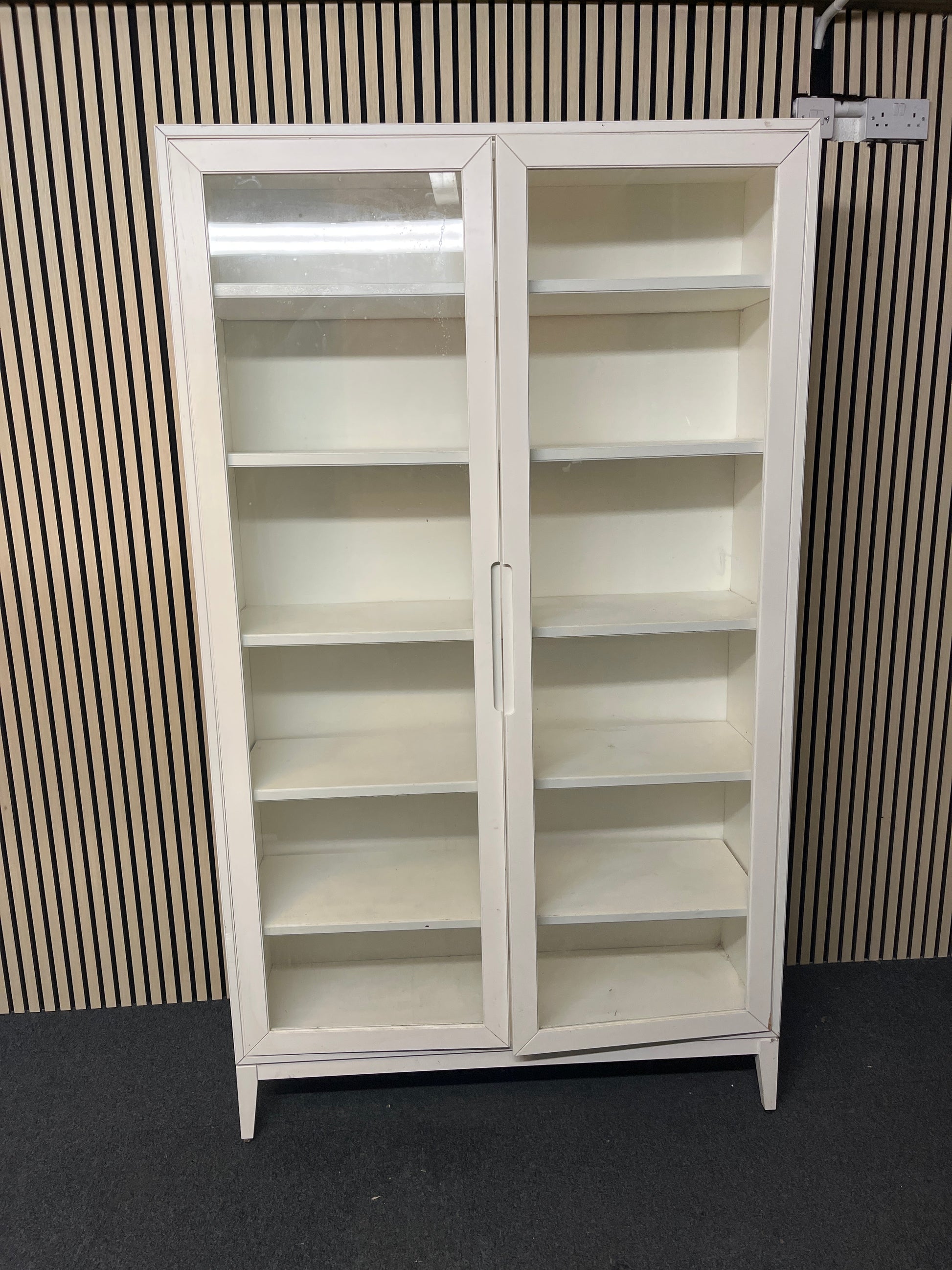 Tall 2 door white wood laminate glass display case (H 207 x W 118 x D 48 cm) 2325